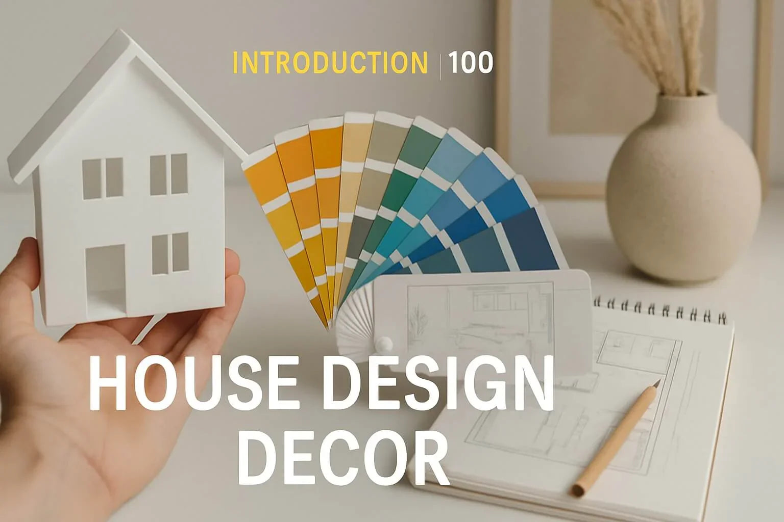 2025 home decor trends with color palette and architectural model