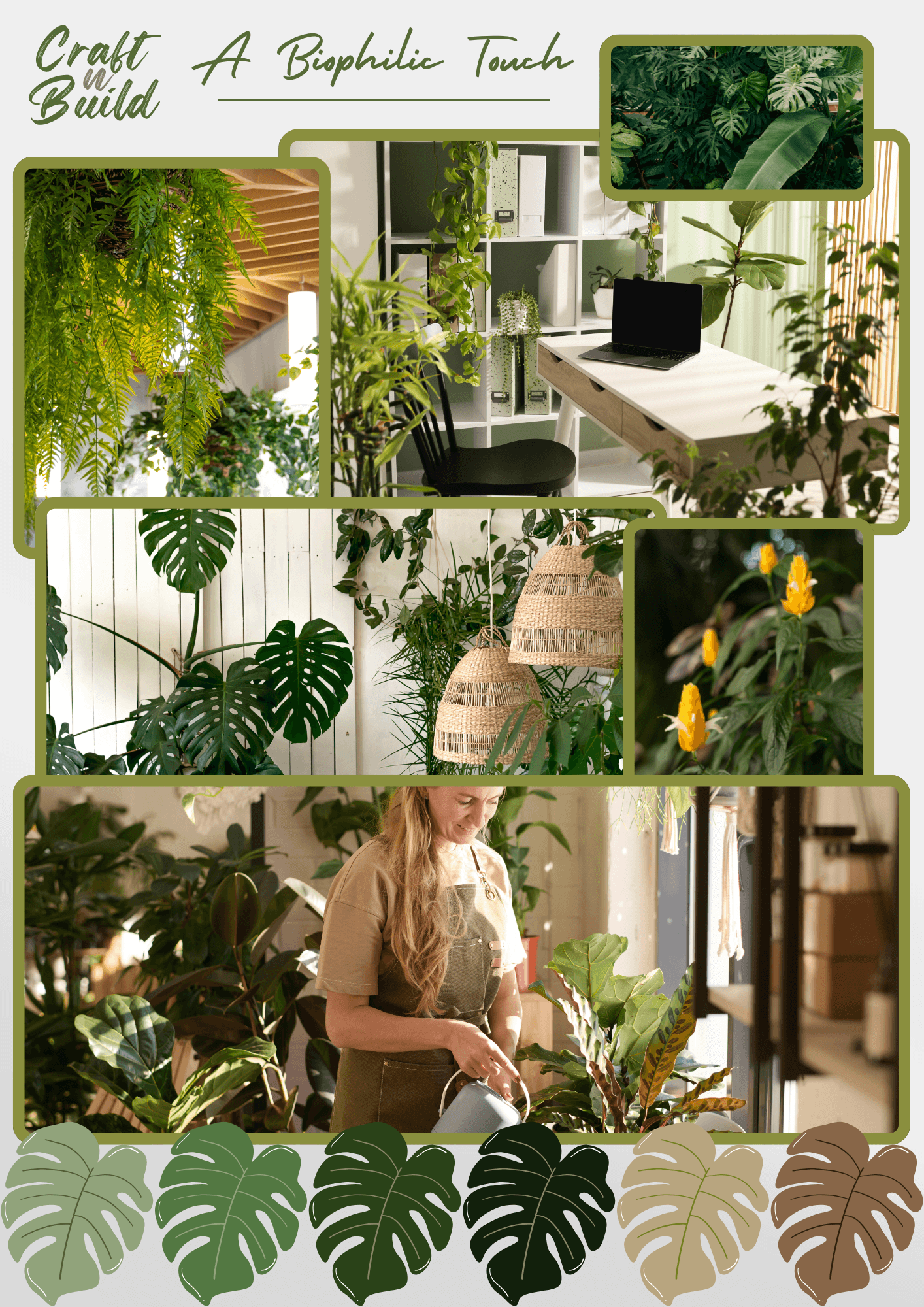Biophilic Touch moodboard featuring greenery, natural materials, and modern interior design elements