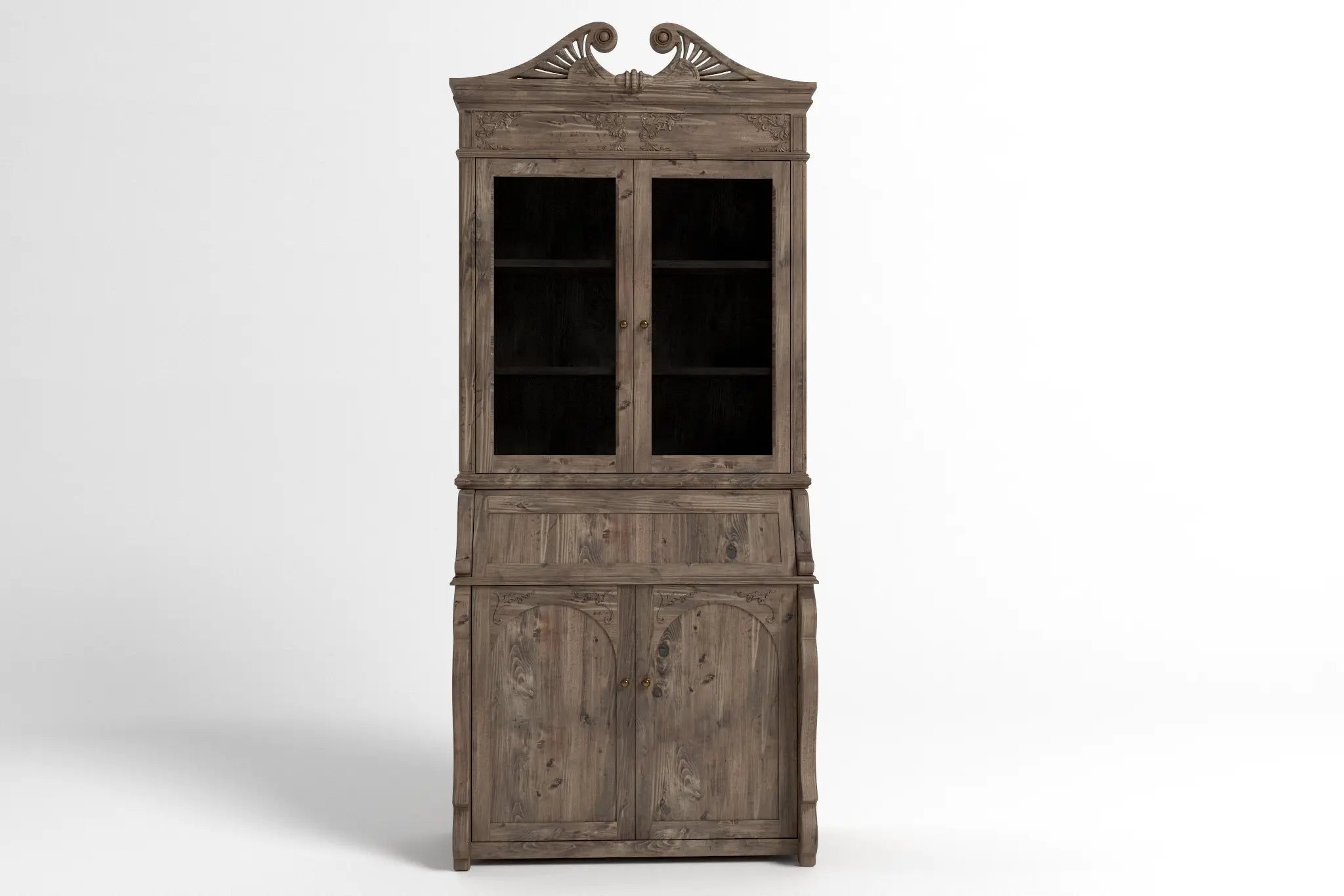 Elegant Murrieta Bar Cabinet with intricate carvings and rustic finish.
