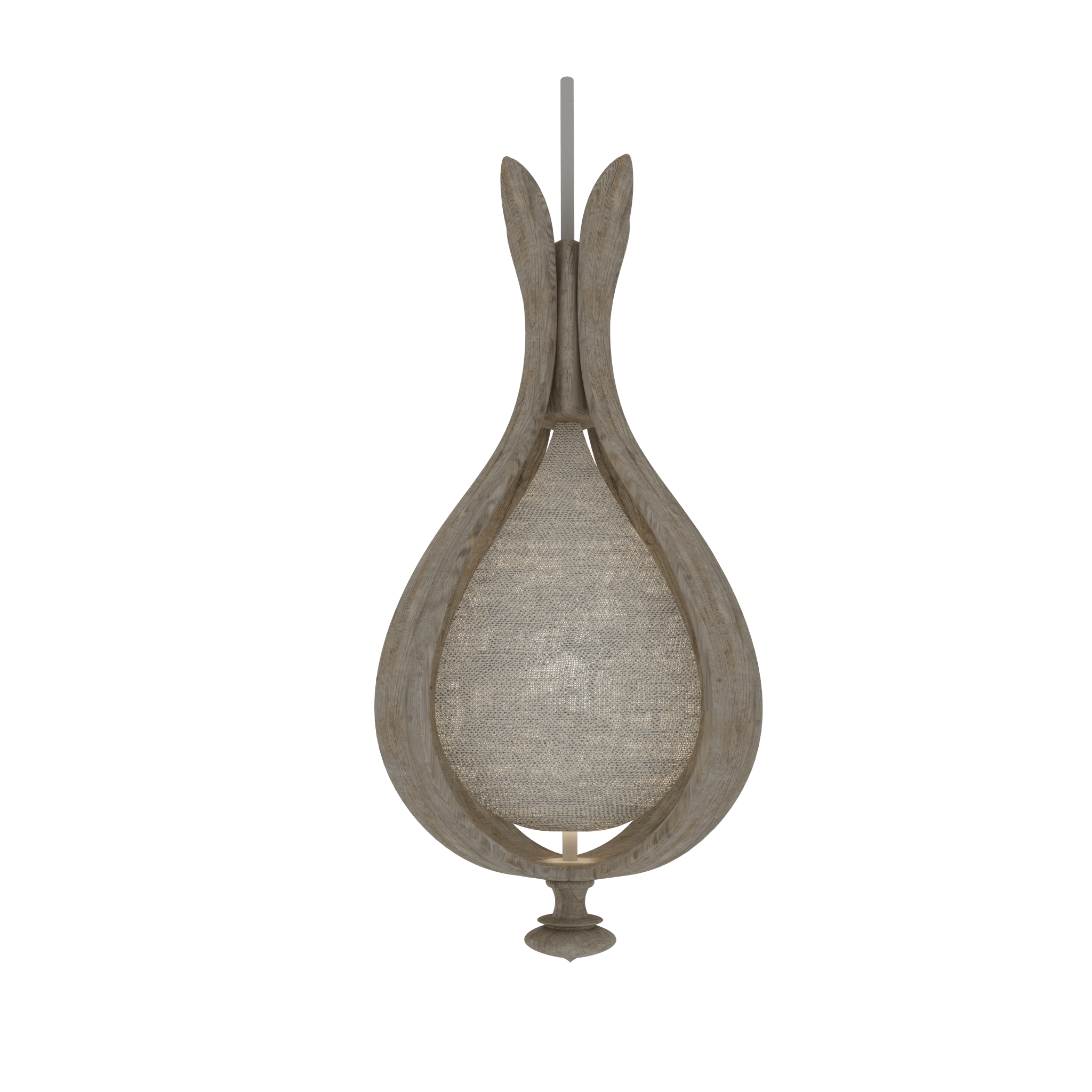 3D CAD concept drawing of Tulip Chandelier with oak, linen, and brass elements