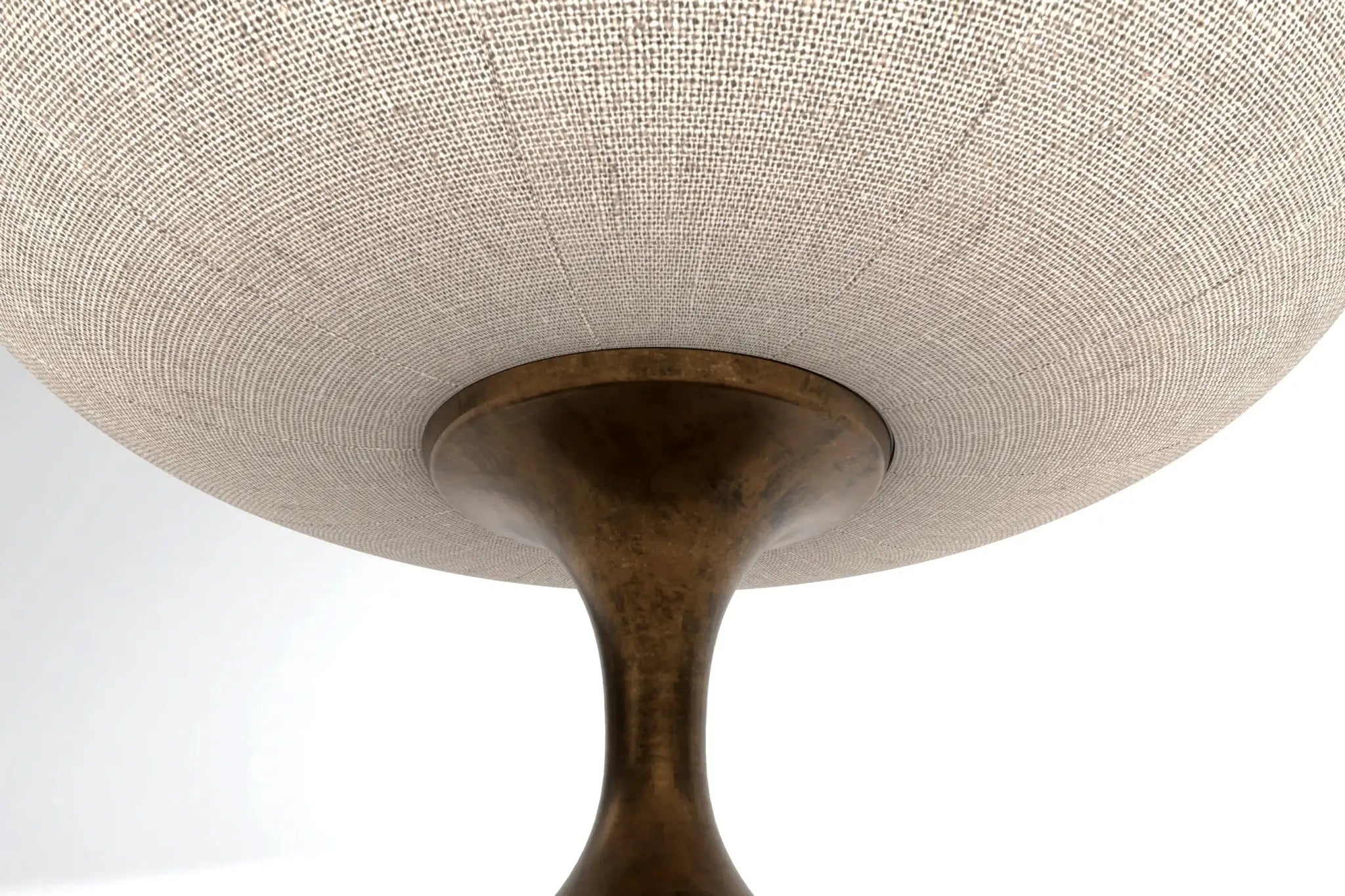 Chouette Table Lamp with bronze-like patina stem and cream-hued shade.