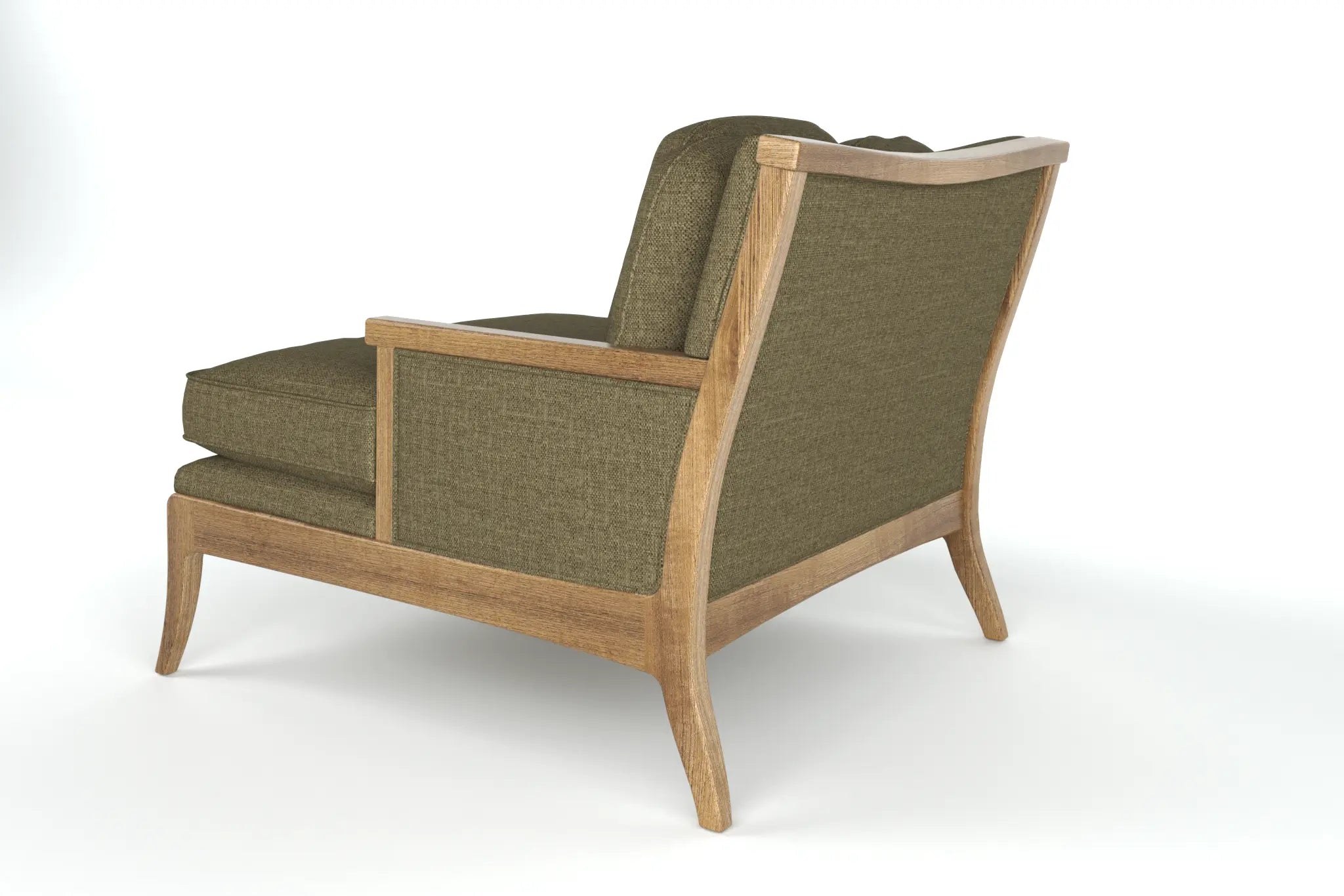 Katiee Chaise Lounge in 3D CAD with oak frame and textured fabric upholstery.