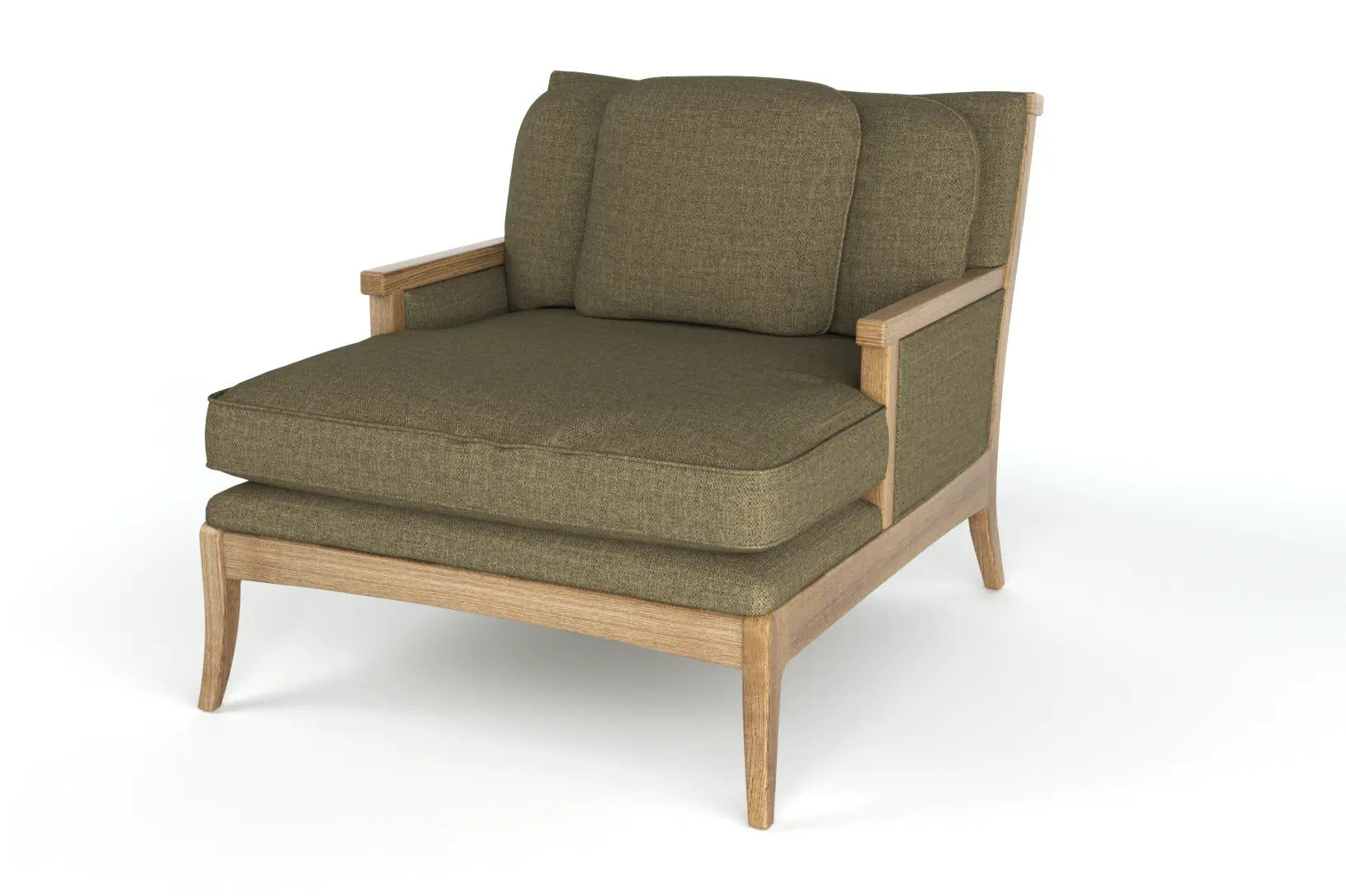 Katiee Chaise Lounge 3D CAD model, featuring solid oak frame and plush cushions.