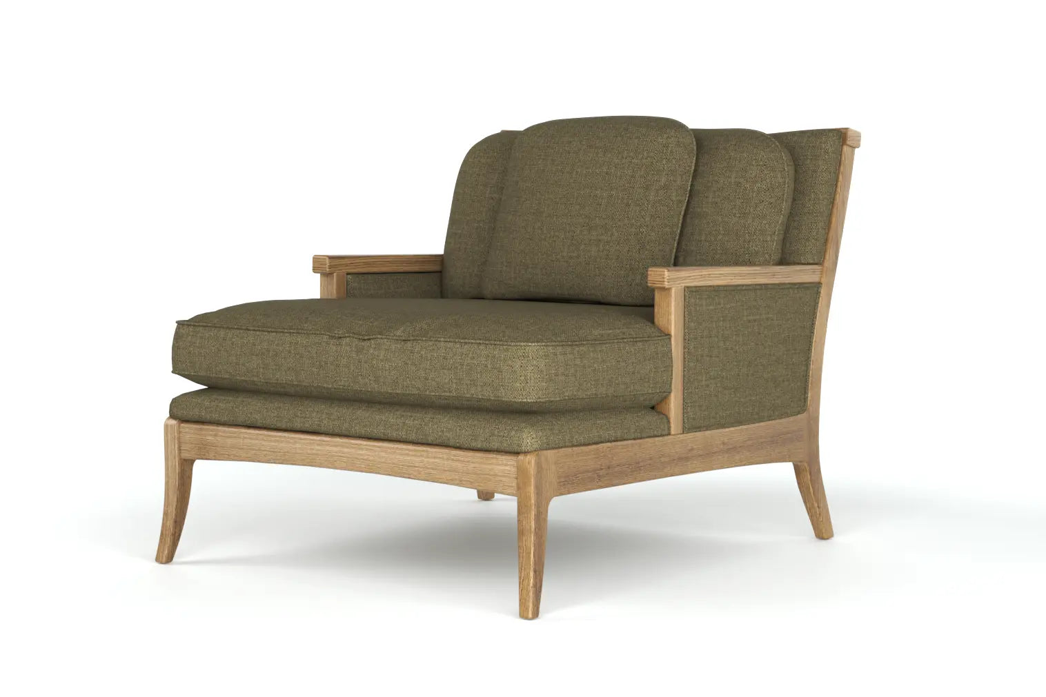 Katiee Chaise Lounge 3D CAD in solid oak with textured upholstery and ergonomic design.