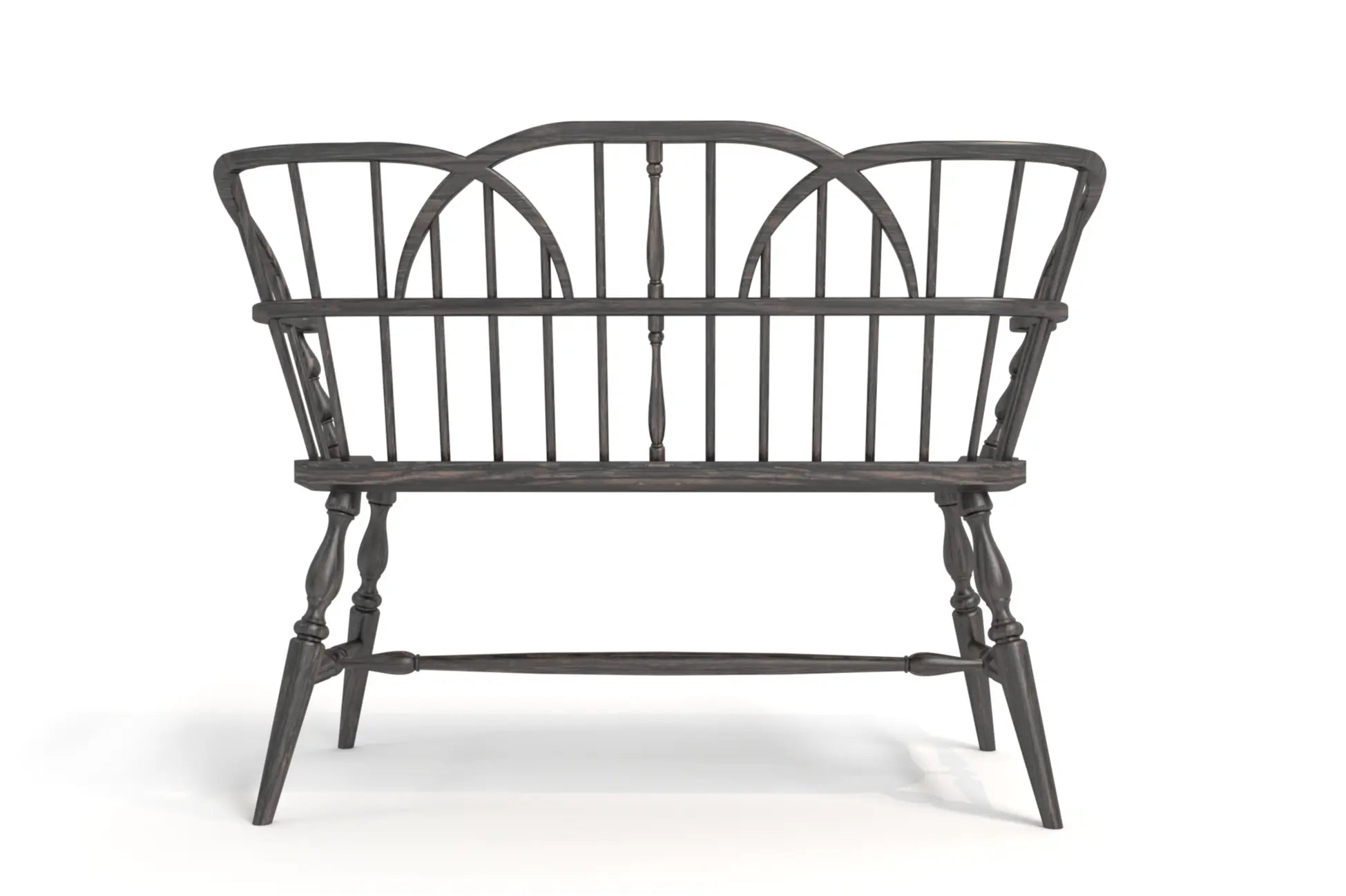 Hoop Back Bench - 3D CAD model with curved oak design and turned legs.