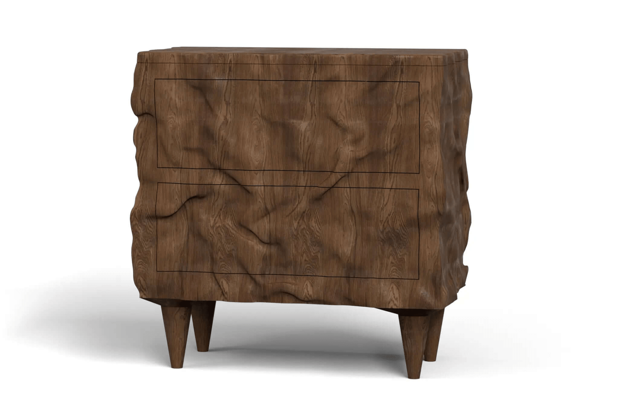 3D CAD model of Alcatraz Hall Chest made from solid walnut wood with sculptural design and two drawers