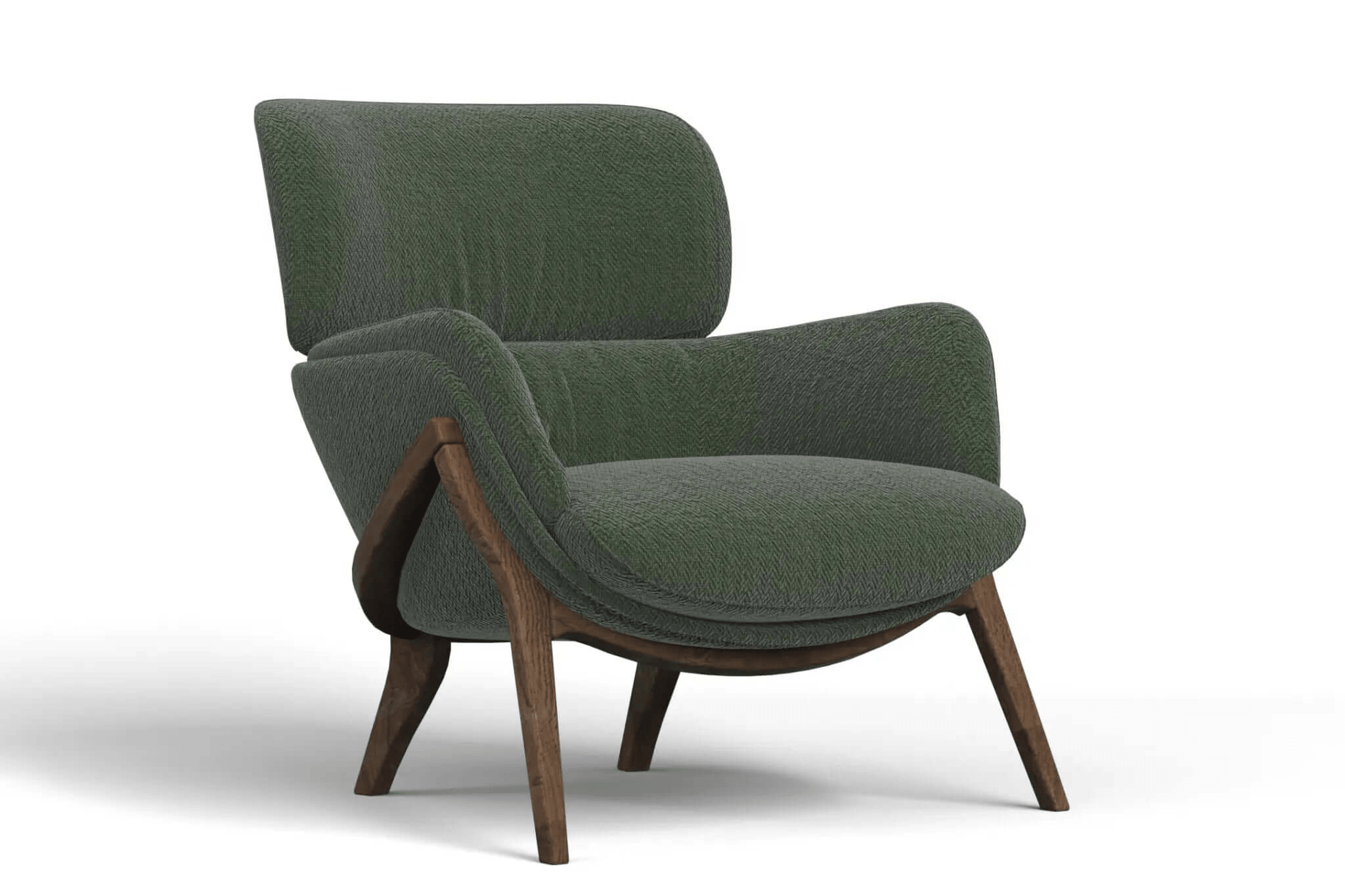3D CAD model of Aspen Lounge Chair with leather upholstery and wooden frame