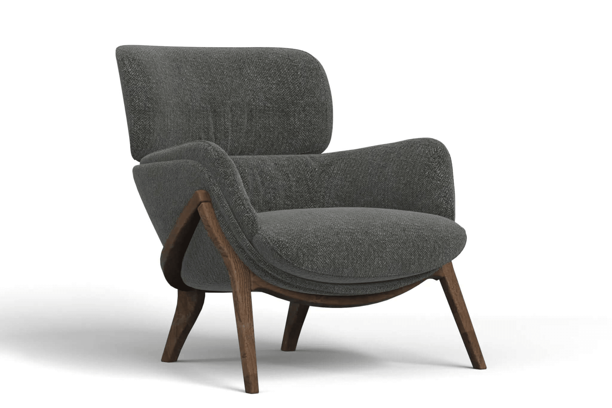 3D CAD model of Aspen Lounge Chair with leather upholstery and wooden frame