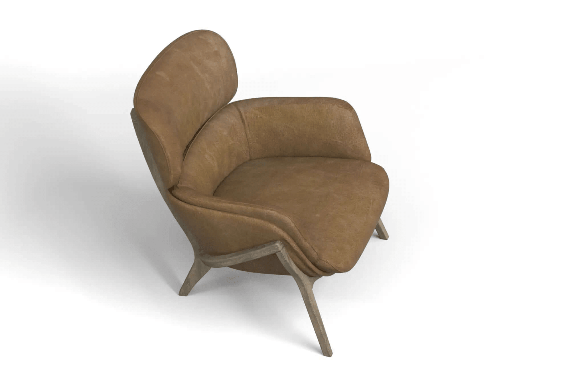 3D CAD model of Aspen Lounge Chair with leather upholstery and wooden frame