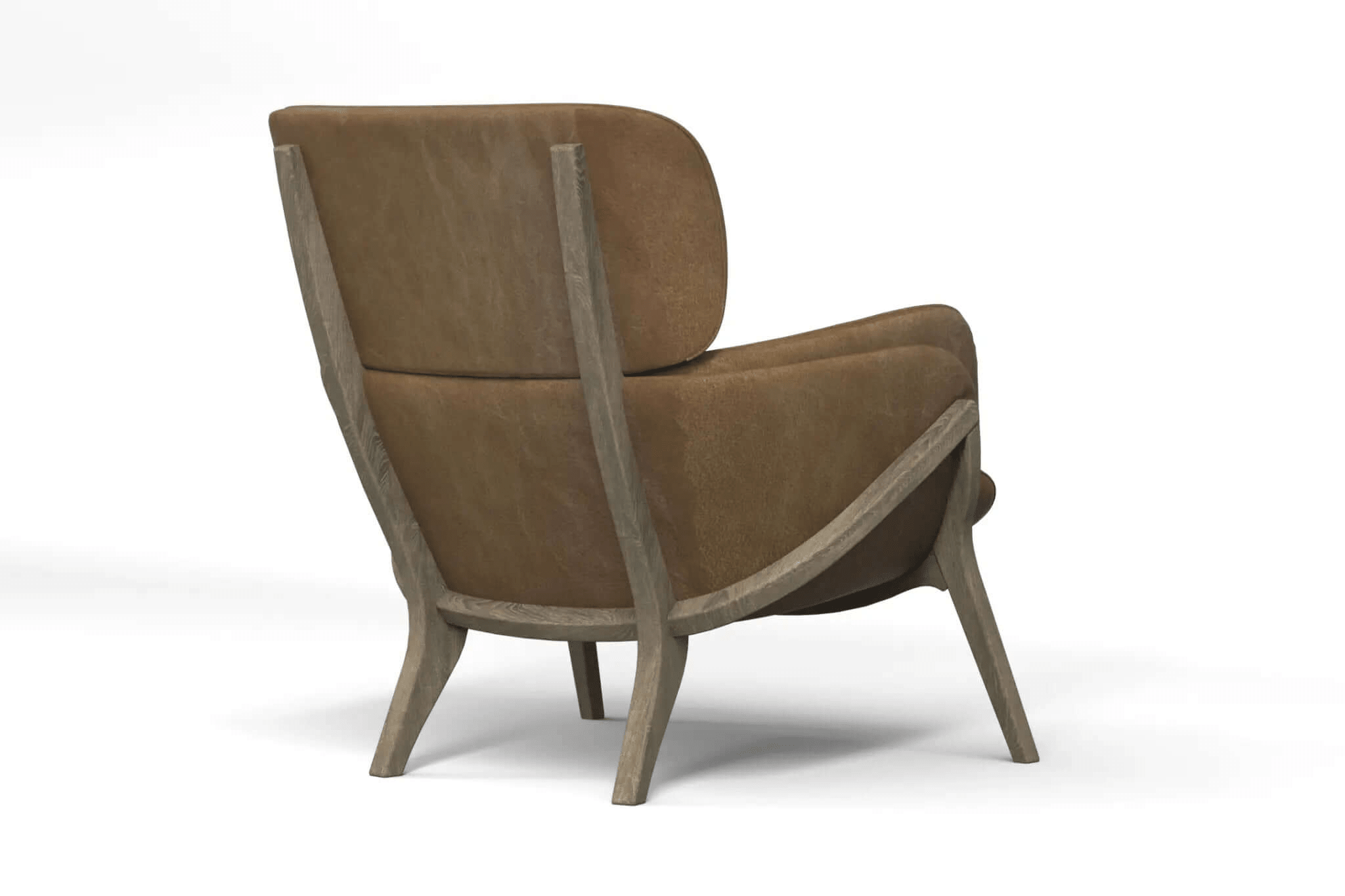 3D CAD model of the Aspen Lounge Chair with leather upholstery and wooden frame