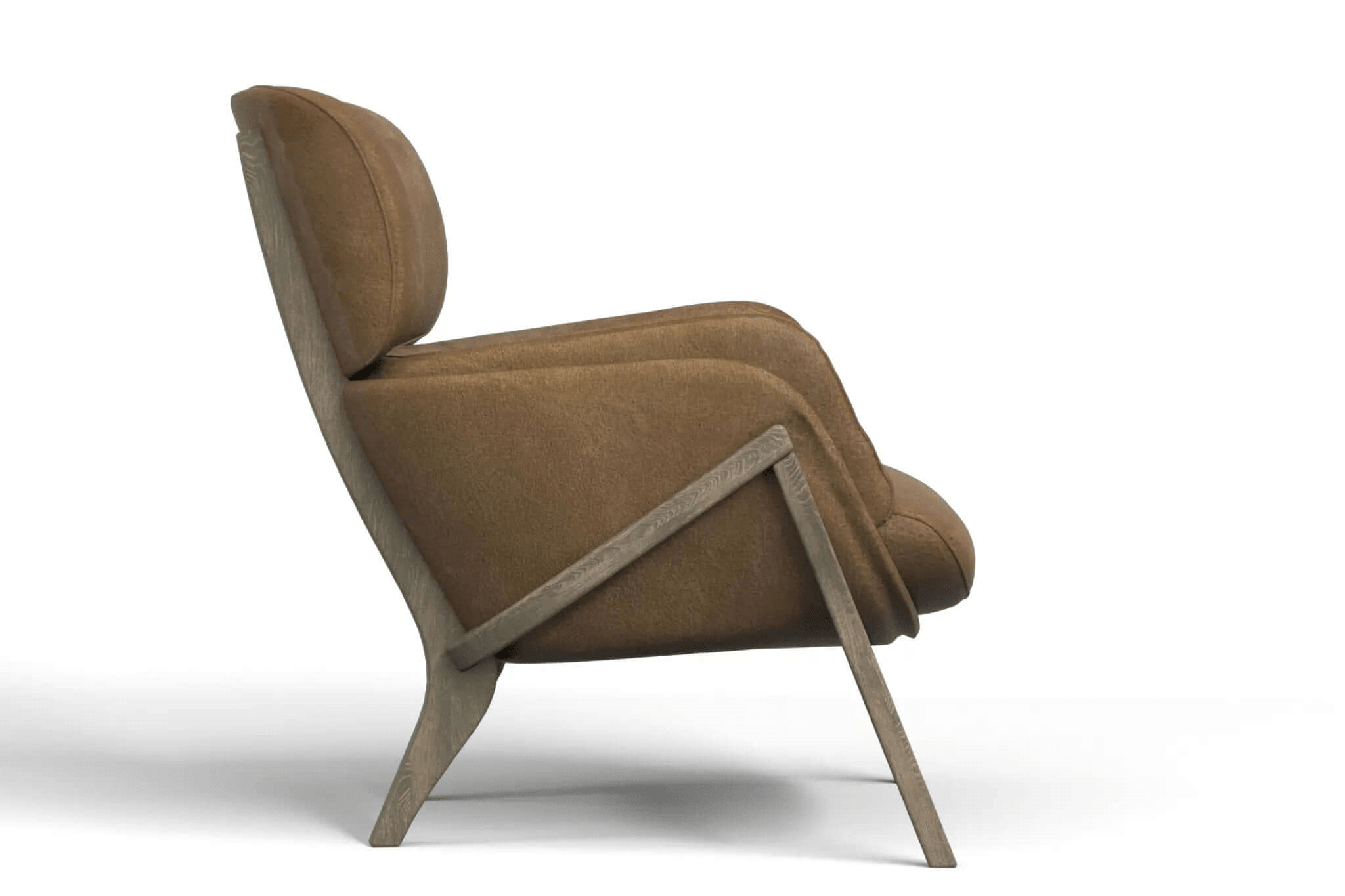 3D CAD model of Aspen Lounge Chair with leather upholstery and wooden frame