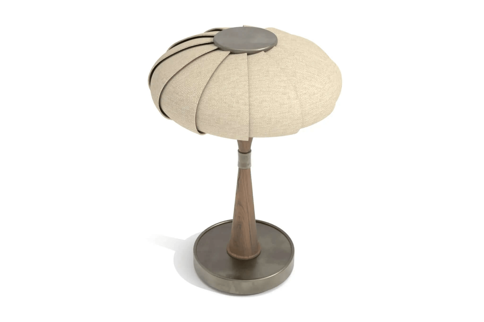 Cairo Table Lamp 3D CAD design with linen shade wooden stem and metal base