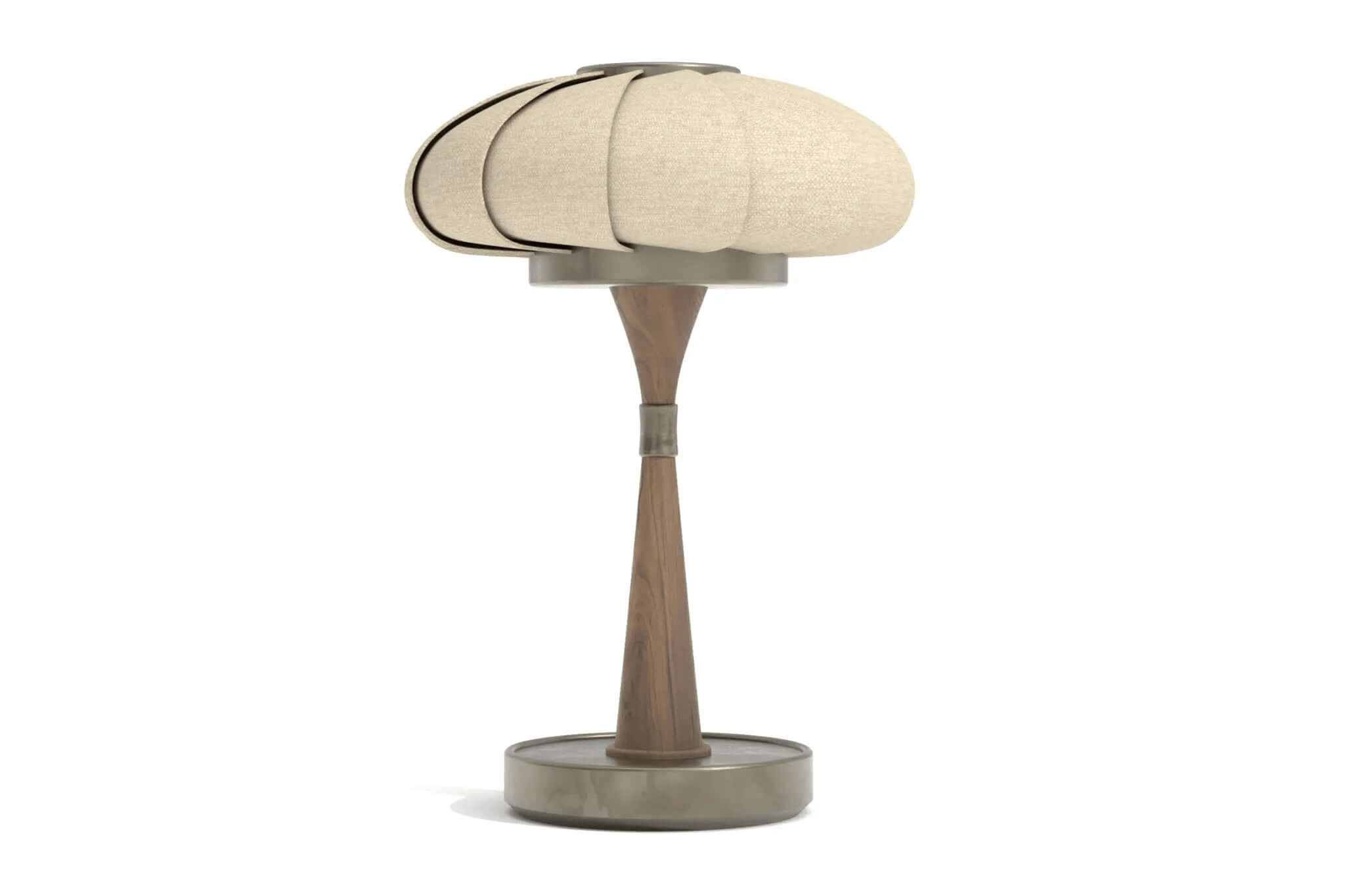 Cairo Table Lamp 3D CAD design with linen shade, wooden stem, and metal base for modern home decor