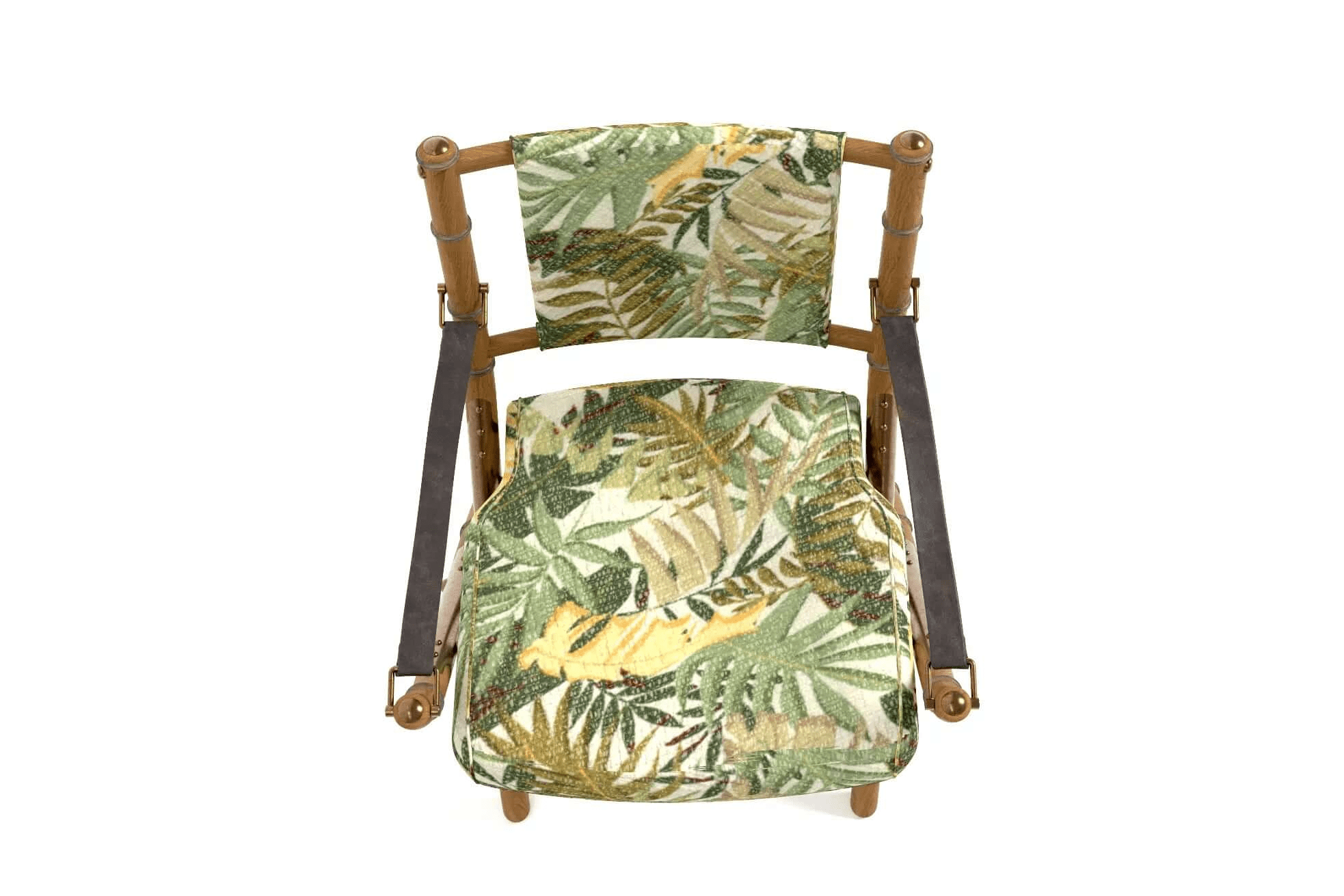 3D CAD model of a Campaign Folding Chair with wooden frame and tropical fabric upholstery