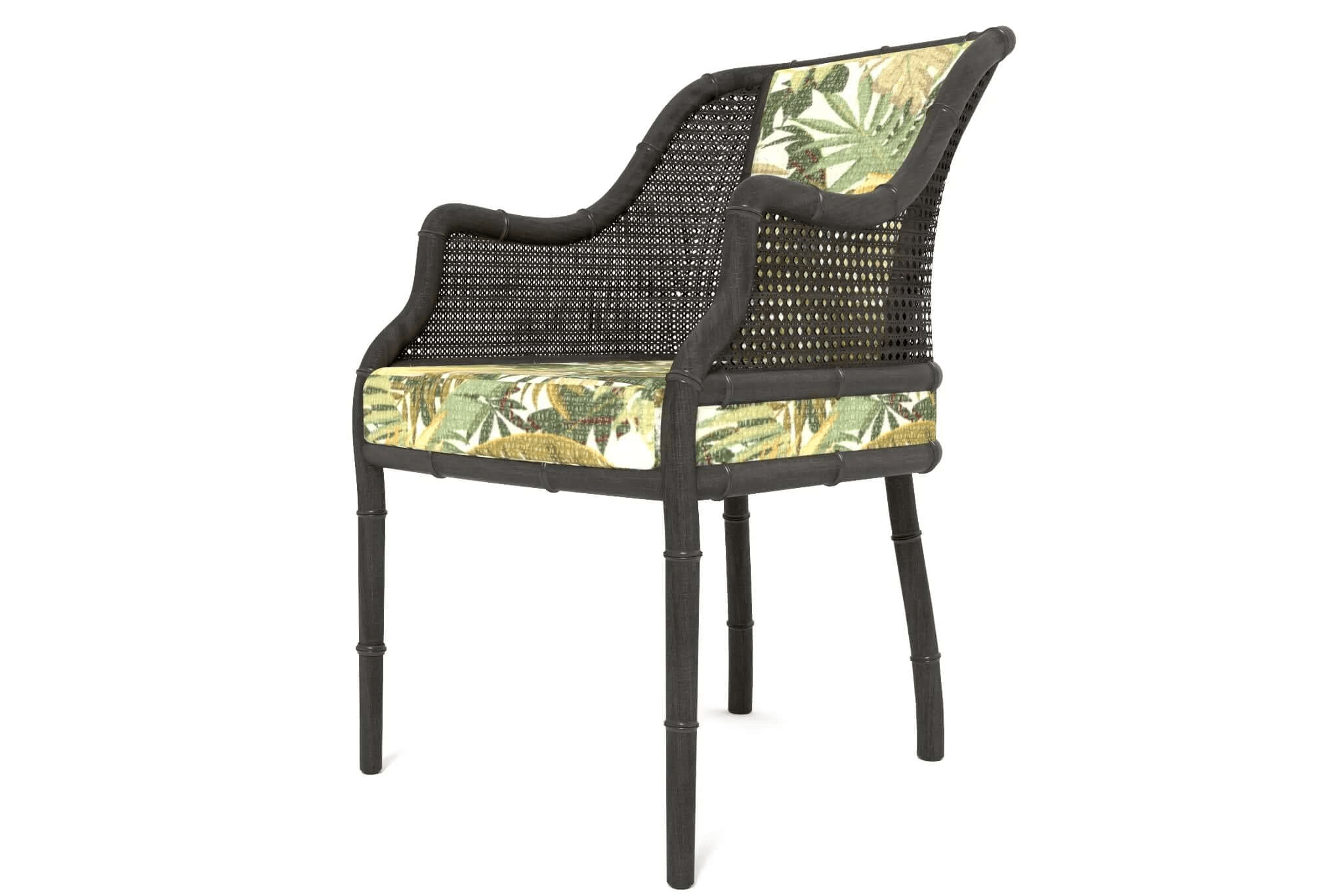 Carlton Dining Chair 3D CAD model with wooden frame and vibrant tropical fabric upholstery