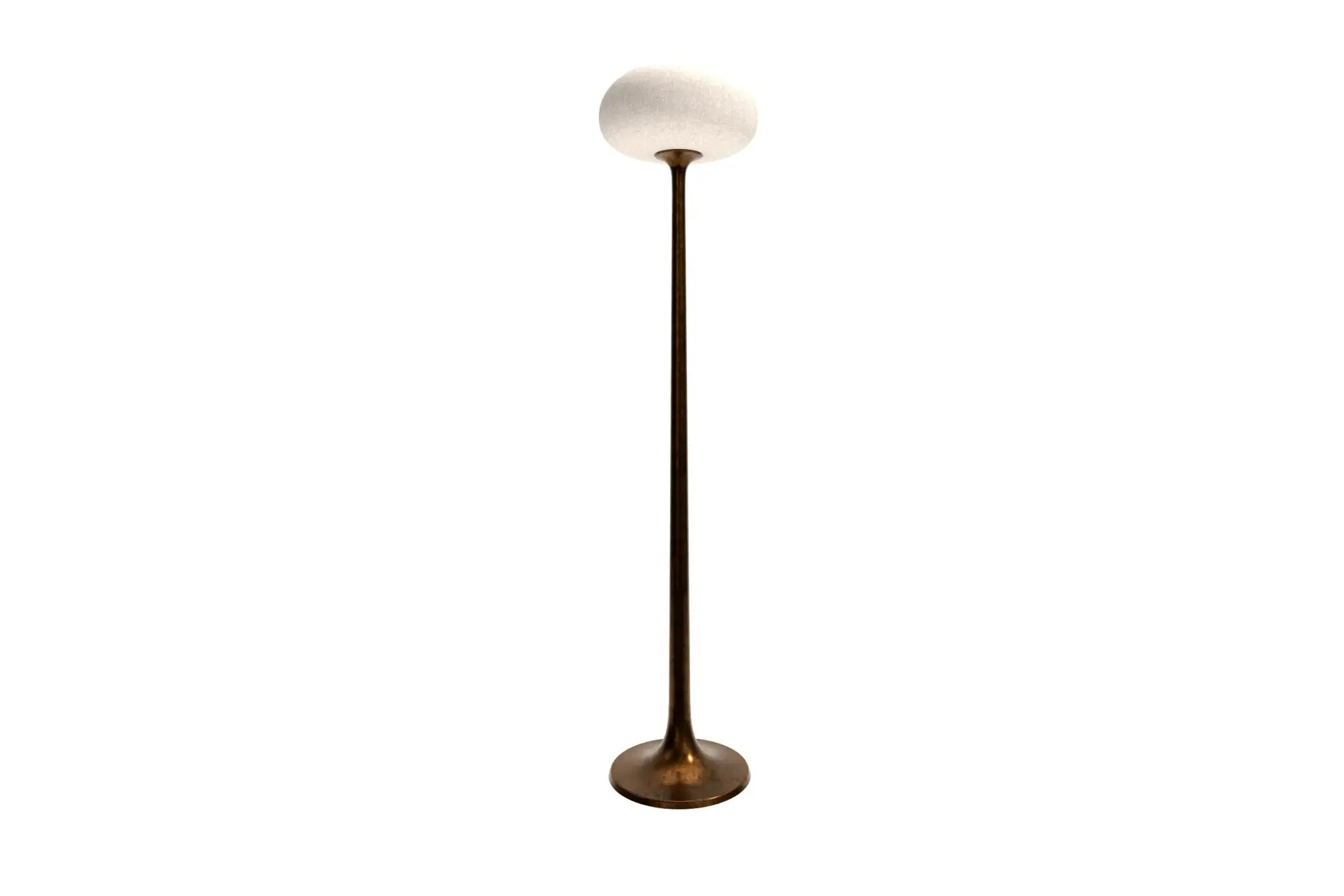 Chouette Floor Lamp with bronze base and cream shade, slim metal stem design, elegant and modern lighting fixture.