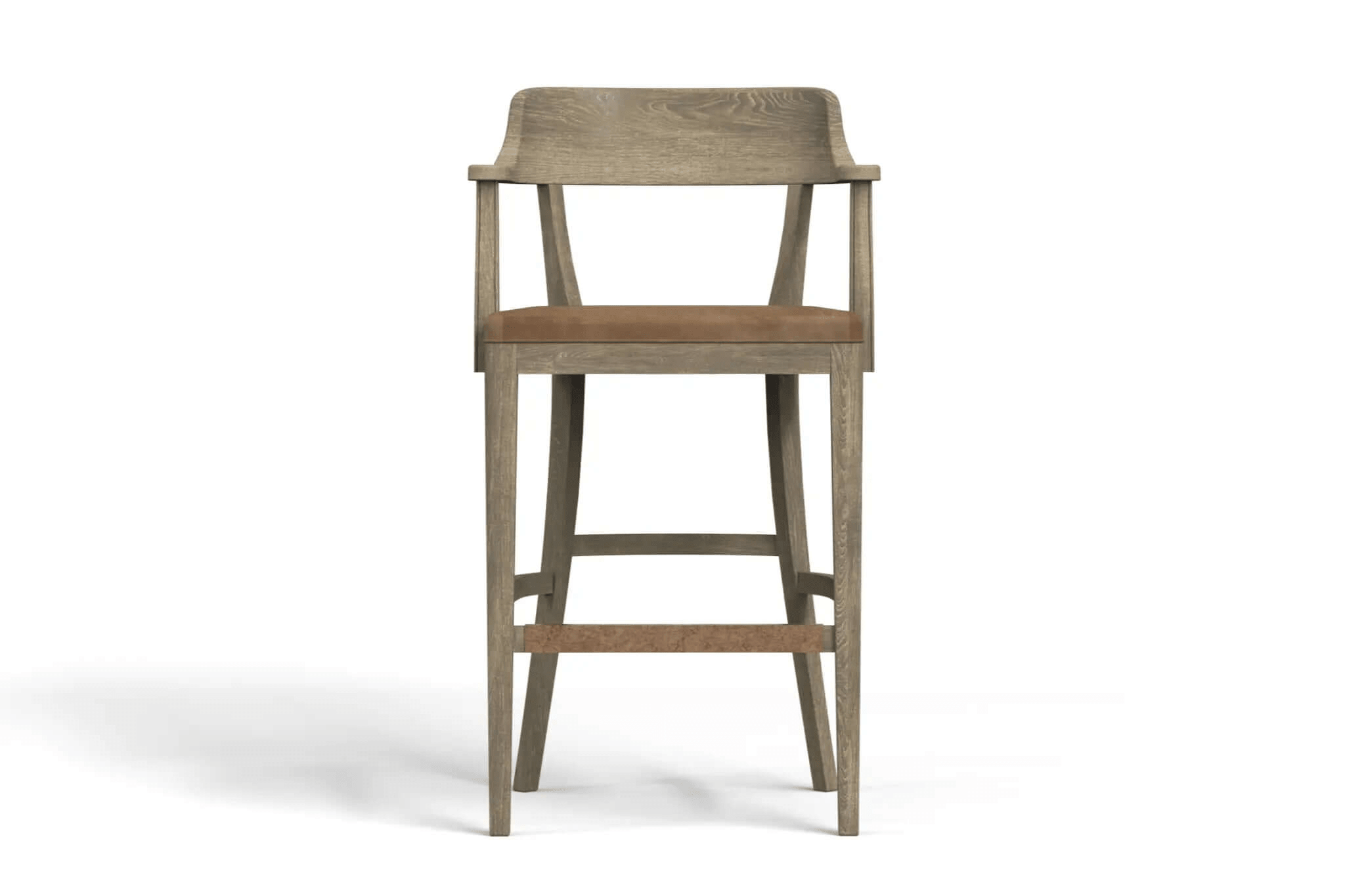 3D CAD rendering of Dalton Bar Stool with oak frame and leather padded seat