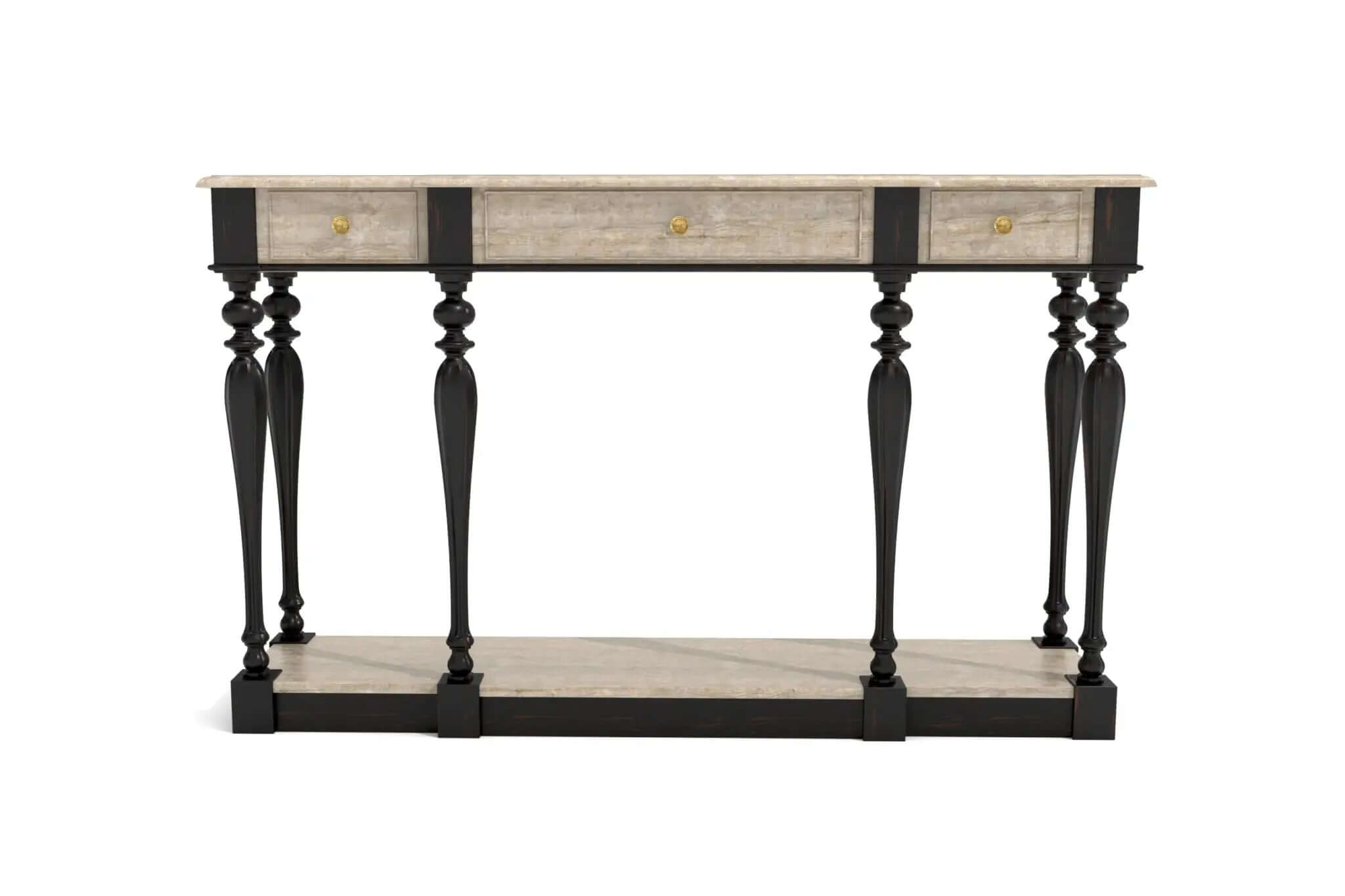 Elegant Colsole Table with distressed finish and black slender legs in 3D CAD design