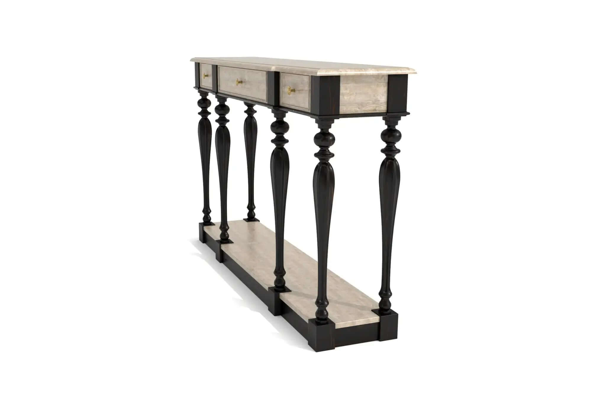 Elegant Colsole Table with black slender legs and marble top in 3D CAD design