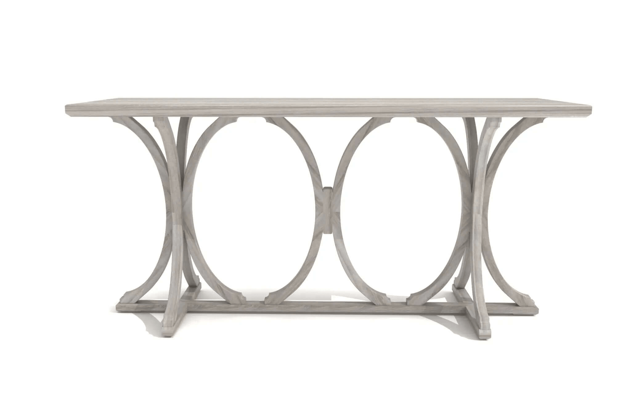 Elisa Console Table 3D CAD design with bowed supports and weathered wood finish