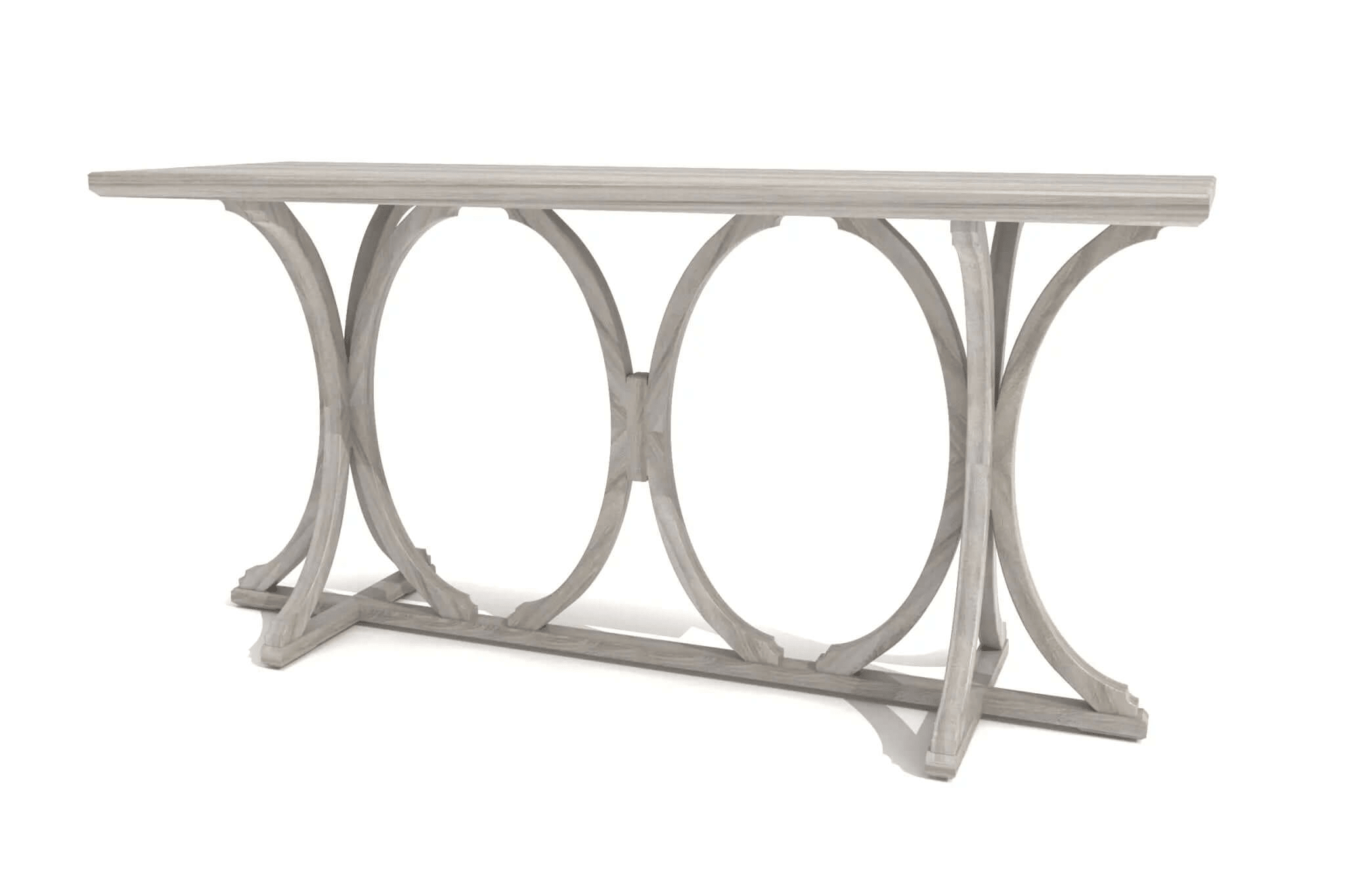 Elisa Console Table 3D CAD model showcasing elegant bowed supports and weathered wood finish