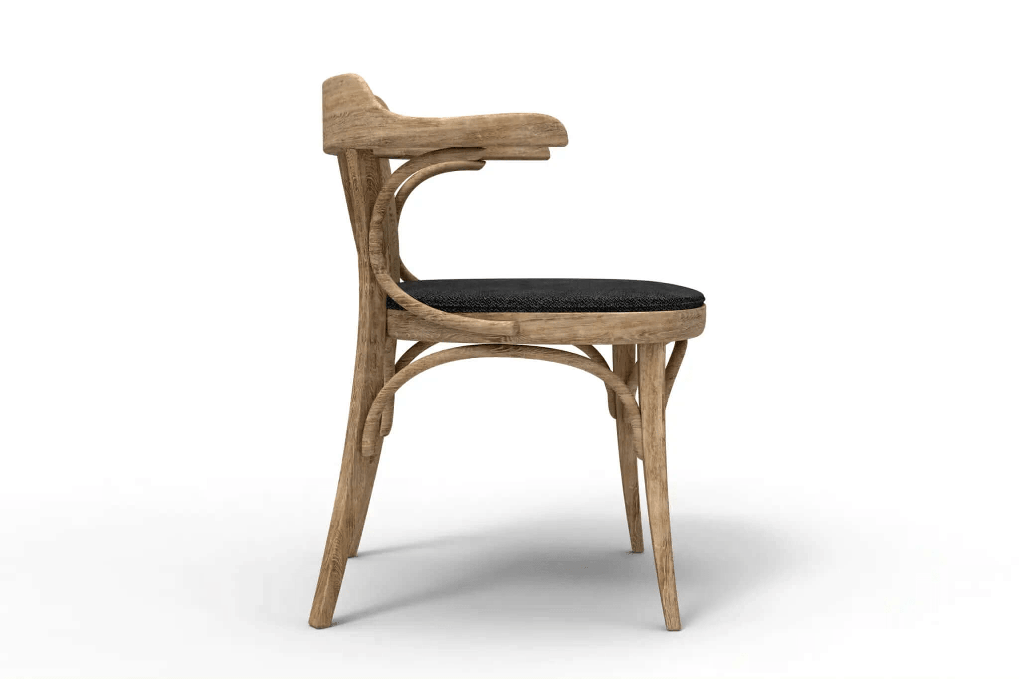 3D CAD model of the elegant Florence Cafe Chair with curved wooden backrest and padded seat