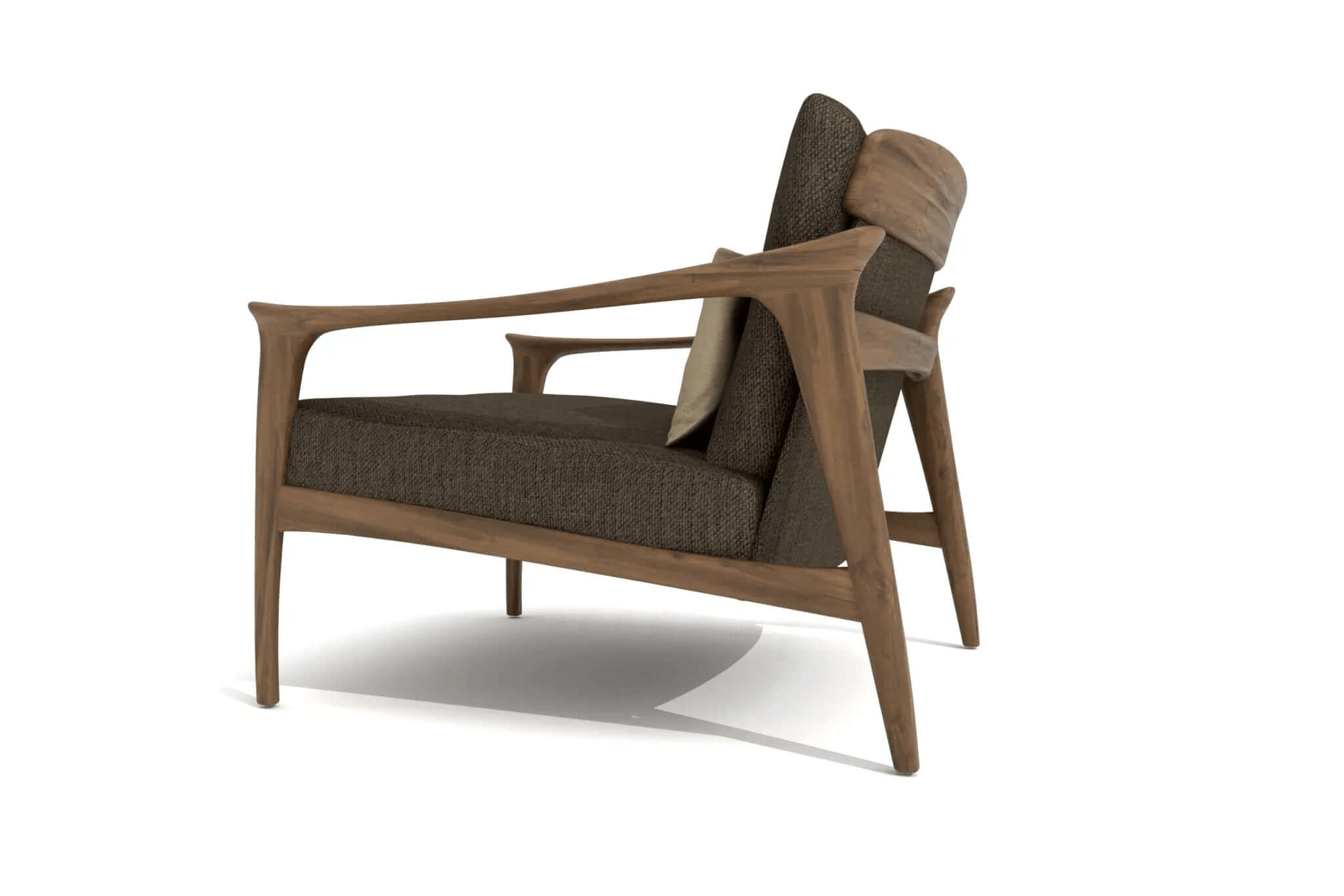 3D CAD design drawing of Gillon Lounge Chair with sculpted joinery and organic flow in Mid-Century Modern style