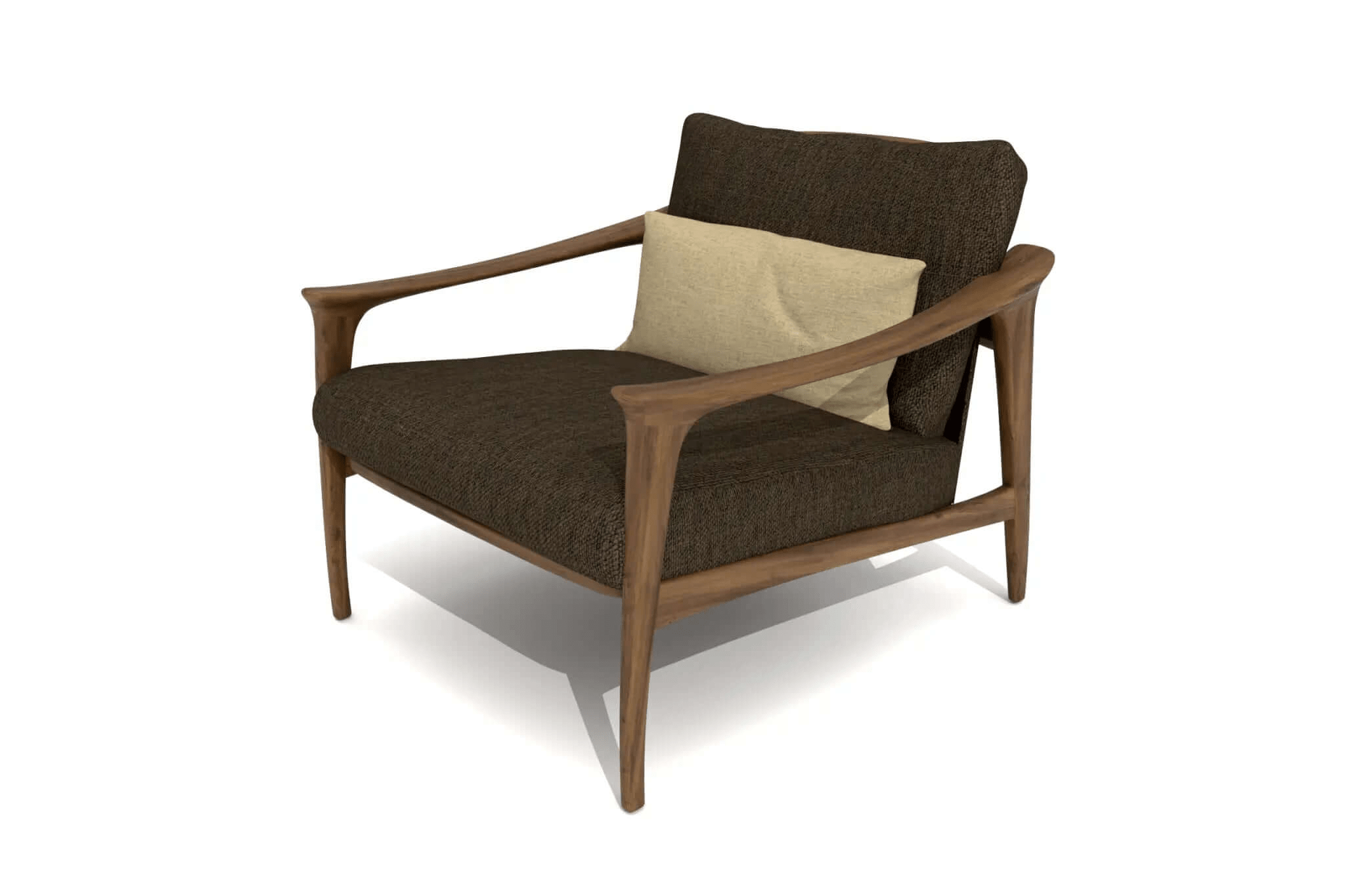 3D CAD design drawing of Gillon Lounge Chair with mid-century modern style and detailed joinery