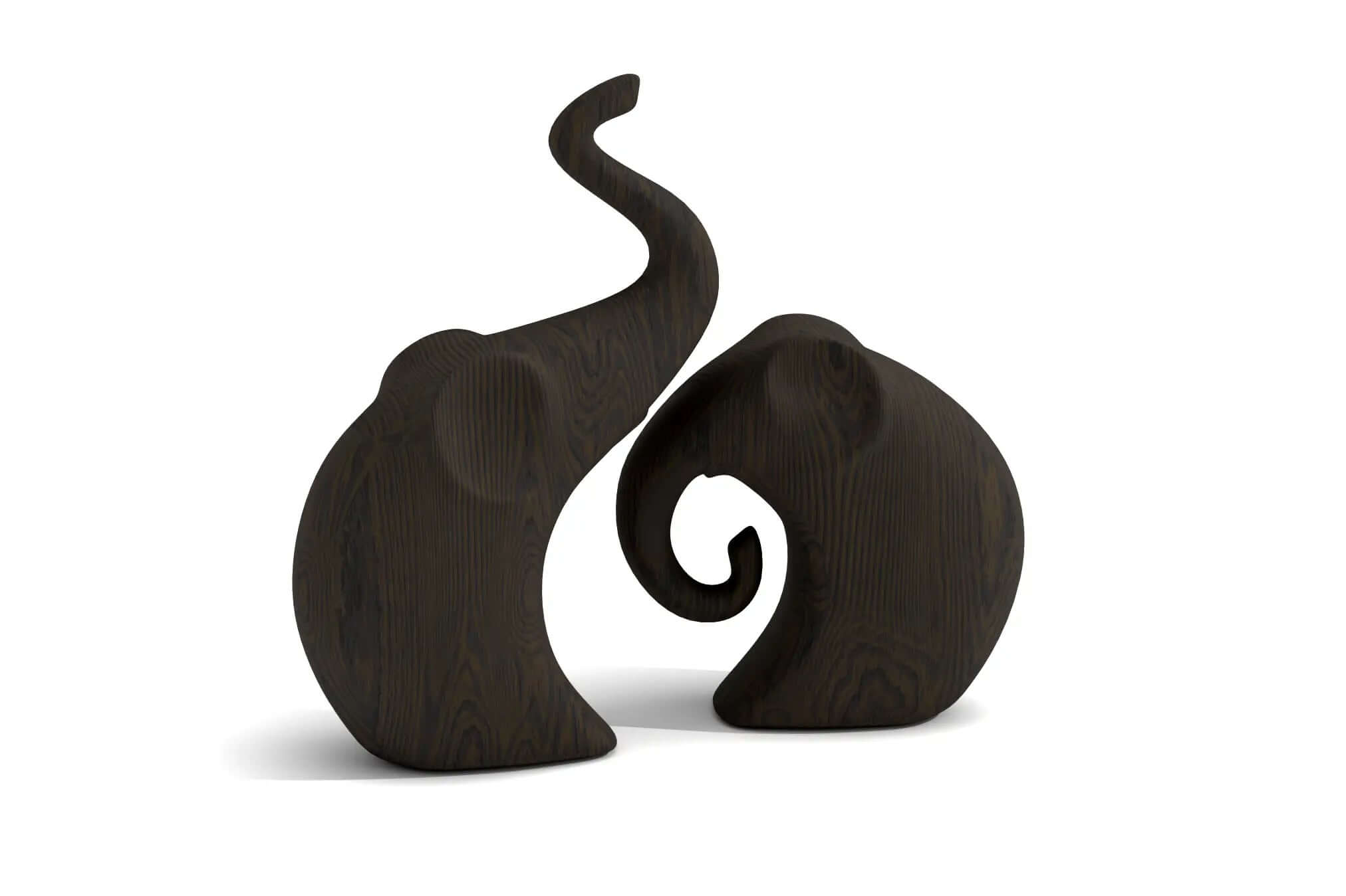 Hand carved elephant sculpture set with smooth wood grain texture and minimalist design