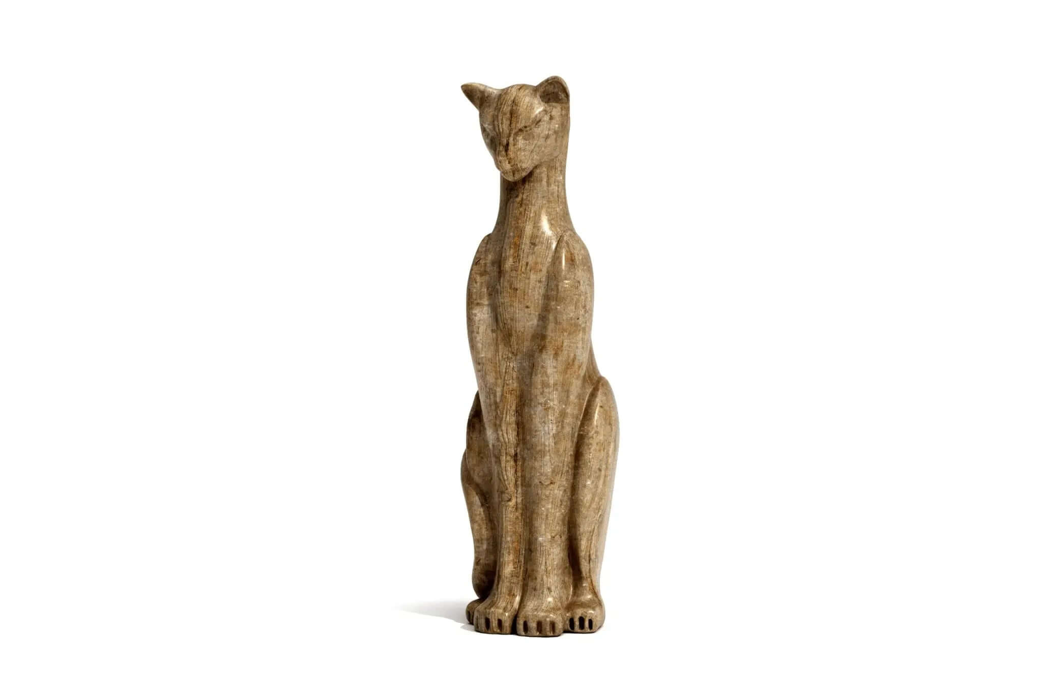 Handcarved cat sculpture in wood with sleek, elegant 3D design for versatile craftsmanship and decor.