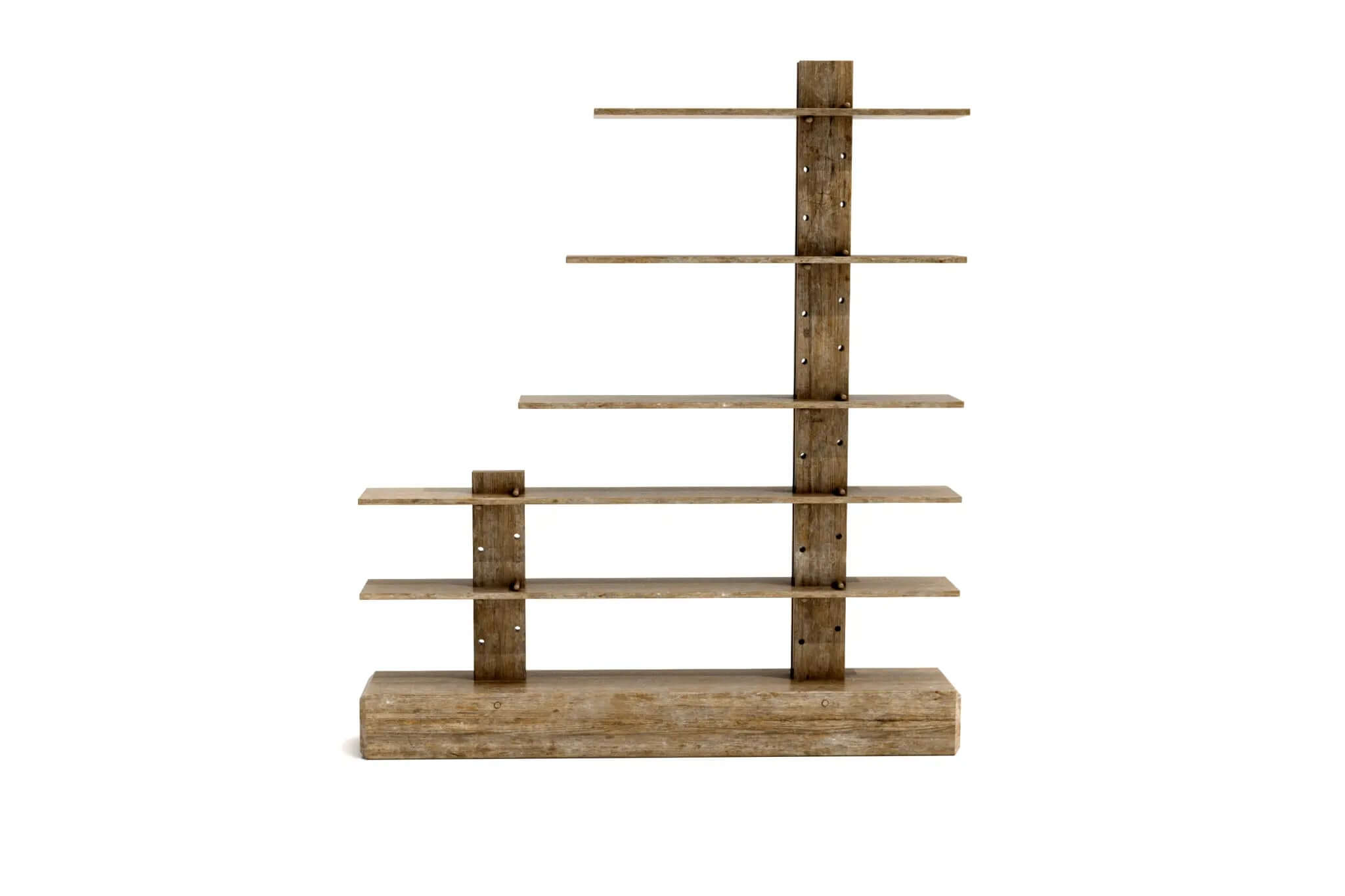 Heritage Ladder Shelf with asymmetrical wooden shelves and rustic design in 3D CAD rendering