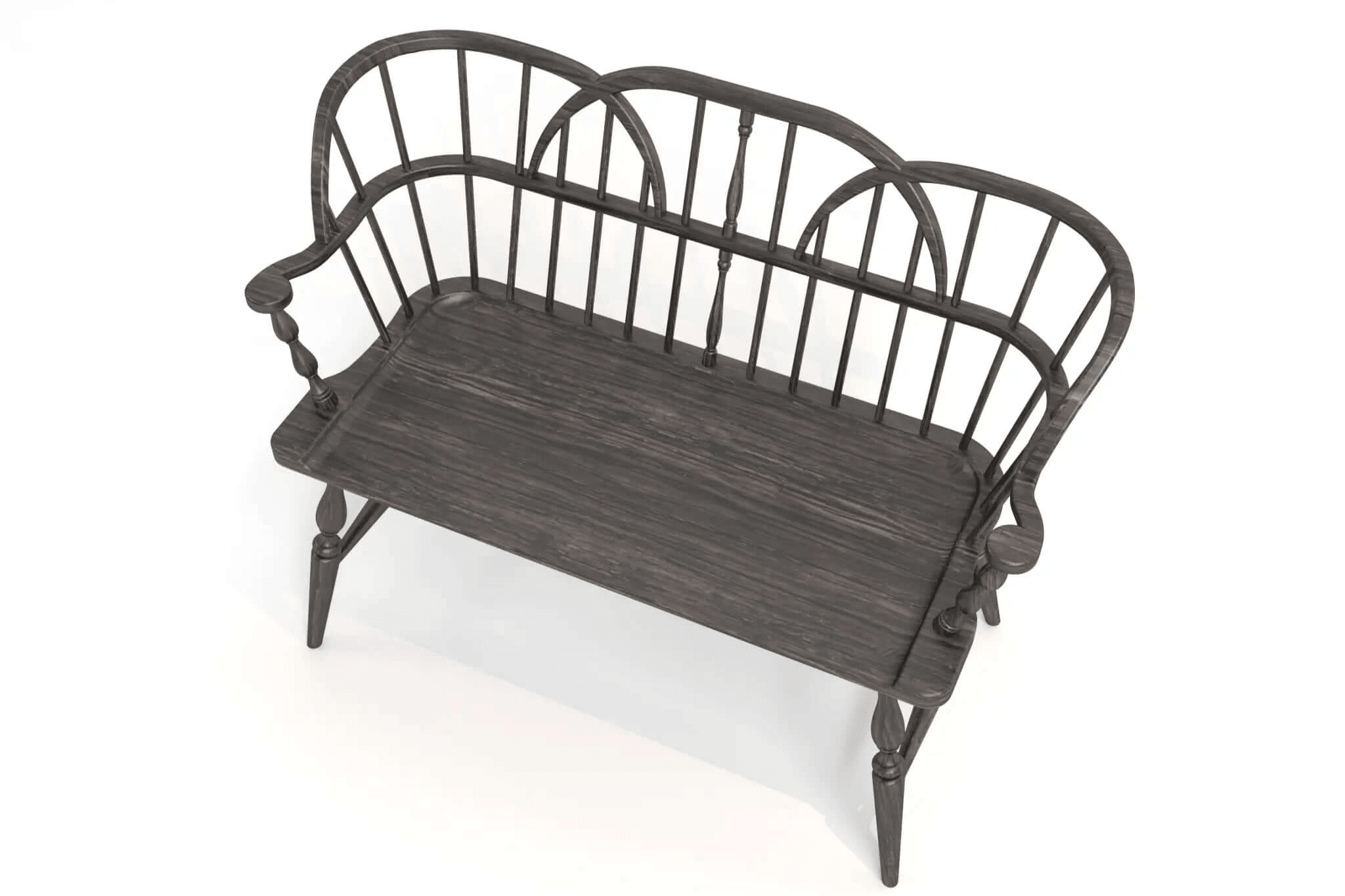 3D CAD model of solid oak Hoop Back Bench with curved hoop-back and turned legs