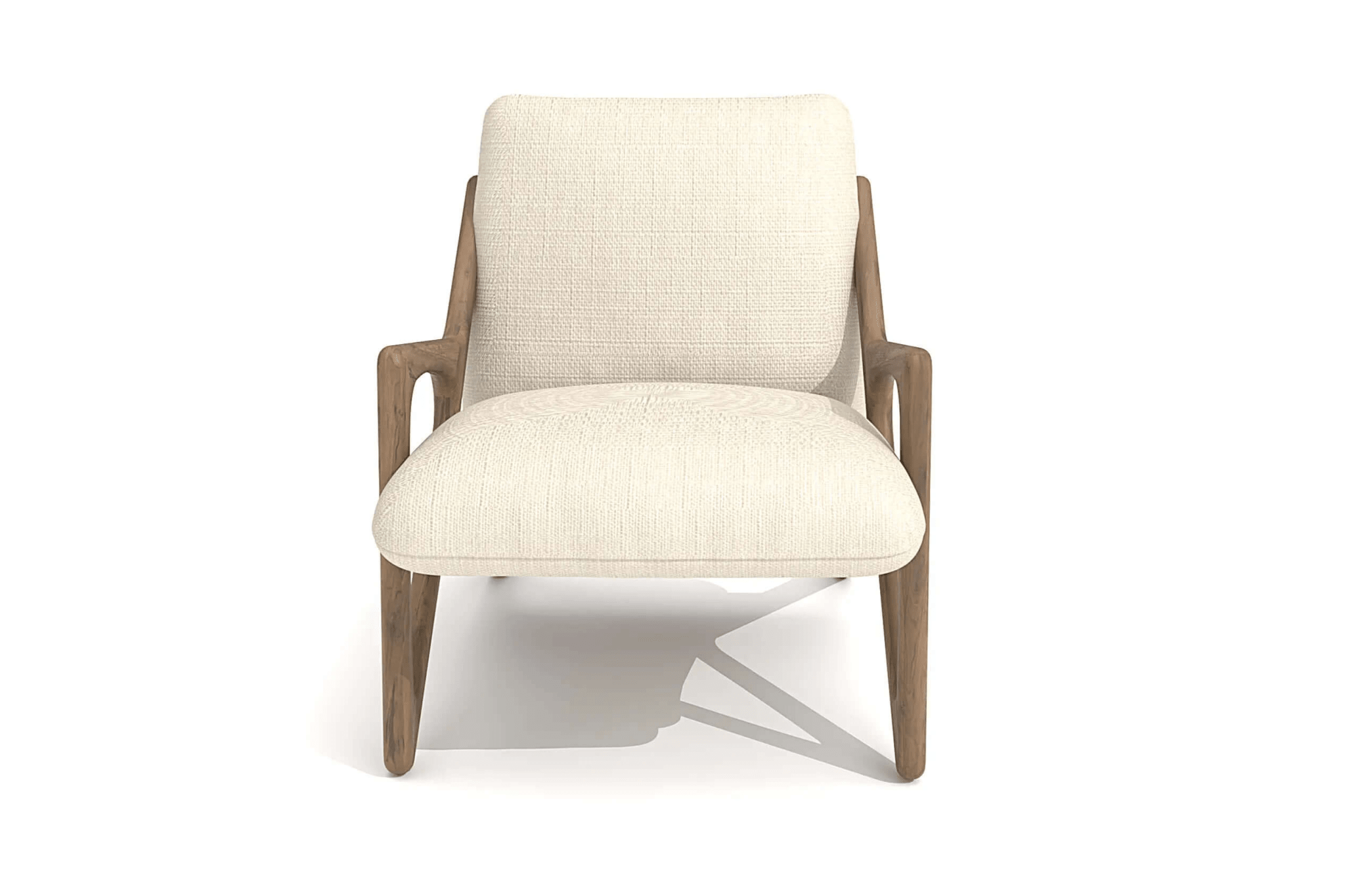 3D CAD model of Janis Lounge Chair with geometric wooden frame and cushioned seat