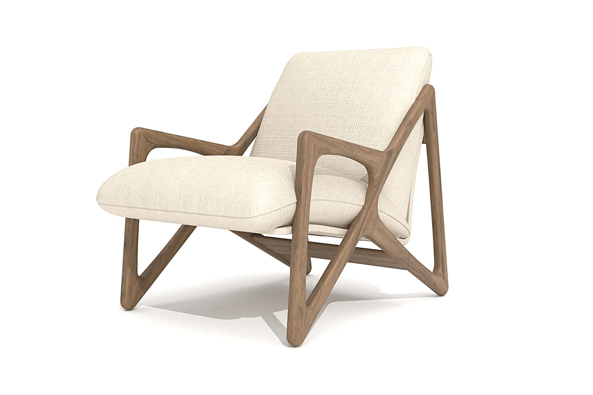3D CAD model of Janis Lounge Chair showcasing geometric wood frame and ergonomic reclined design