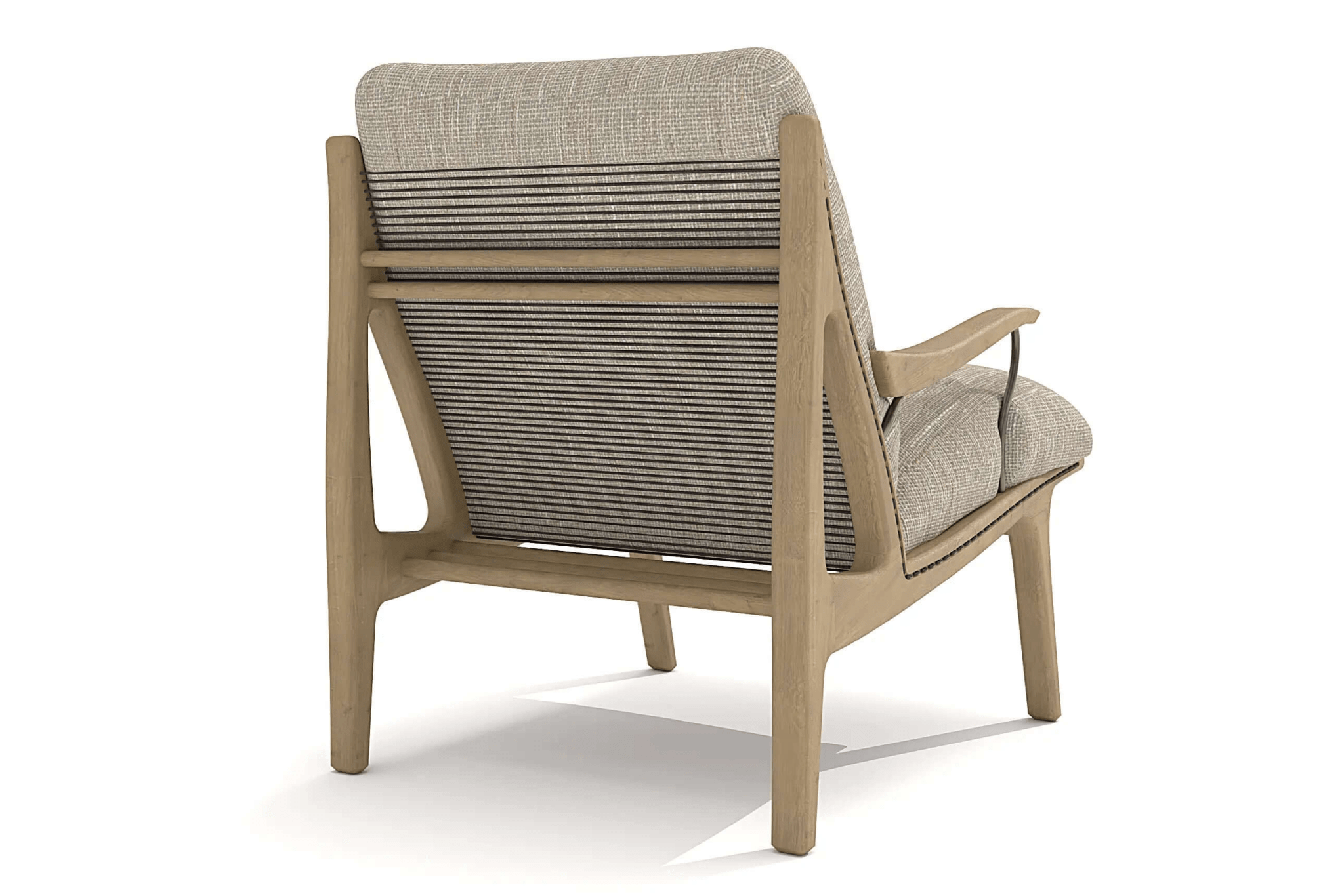 3D CAD model of Lennon Lounge Chair with solid oak frame and textured neutral fabric upholstery