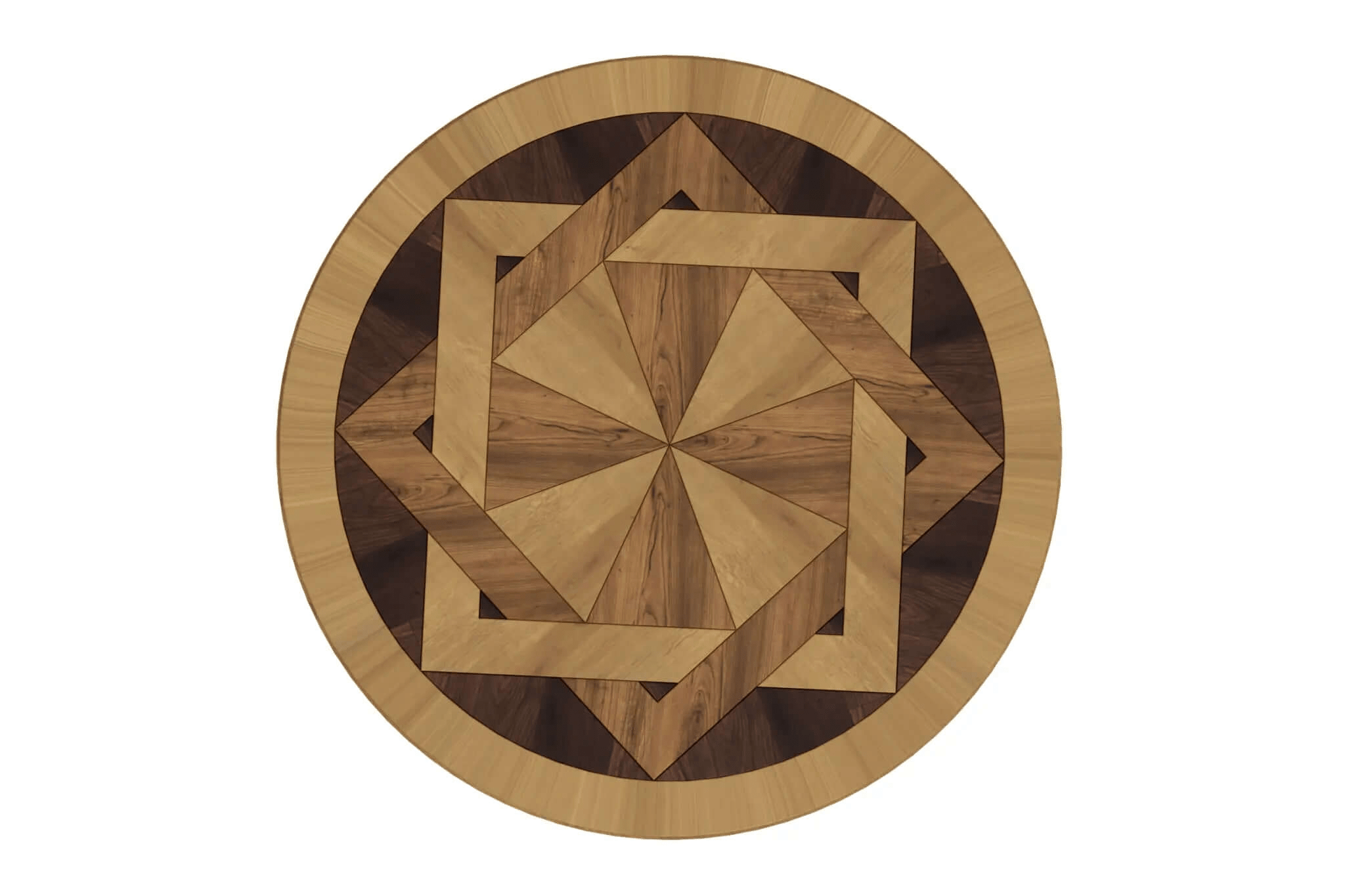 3D CAD rendering of LePre Chairside Table with geometric wood marquetry and turned pedestal base