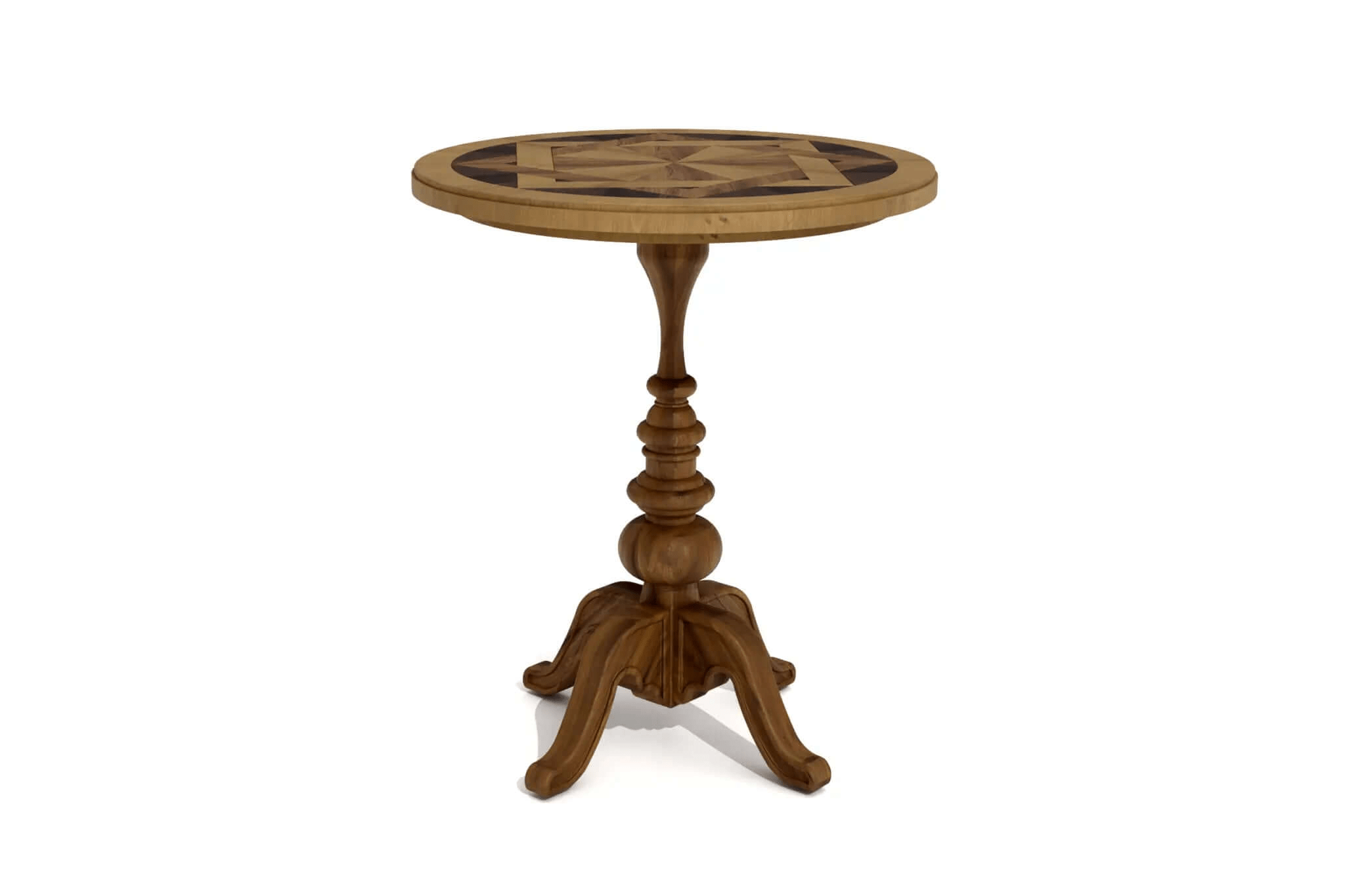 LePre Chairside Table 3D CAD design with intricate wood marquetry and turned pedestal base
