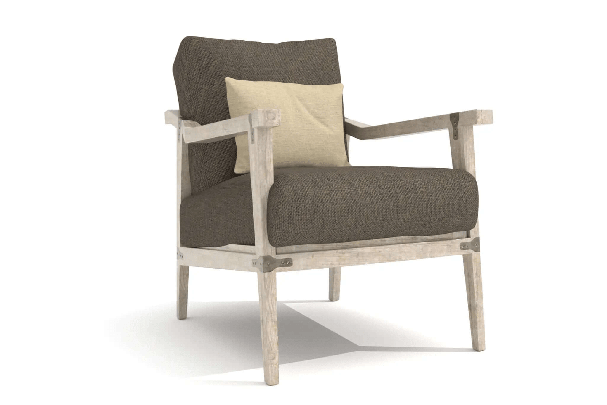 3D CAD rendering of Lucerne Lounge Chair with wooden frame and woven cushions