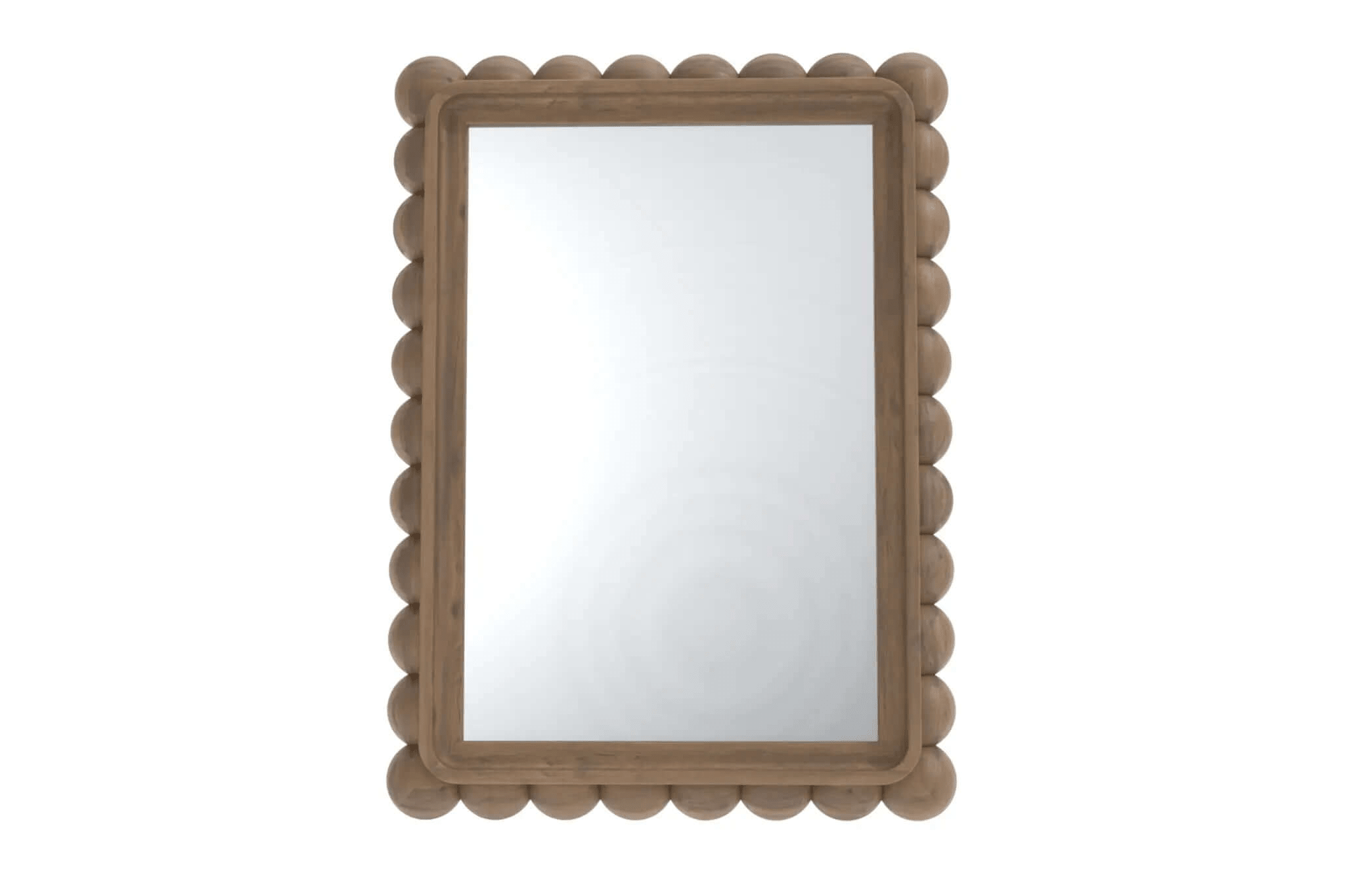 3D CAD rendering of Margaritari Wall Mirror with rounded wooden bead frame and rectangular shape