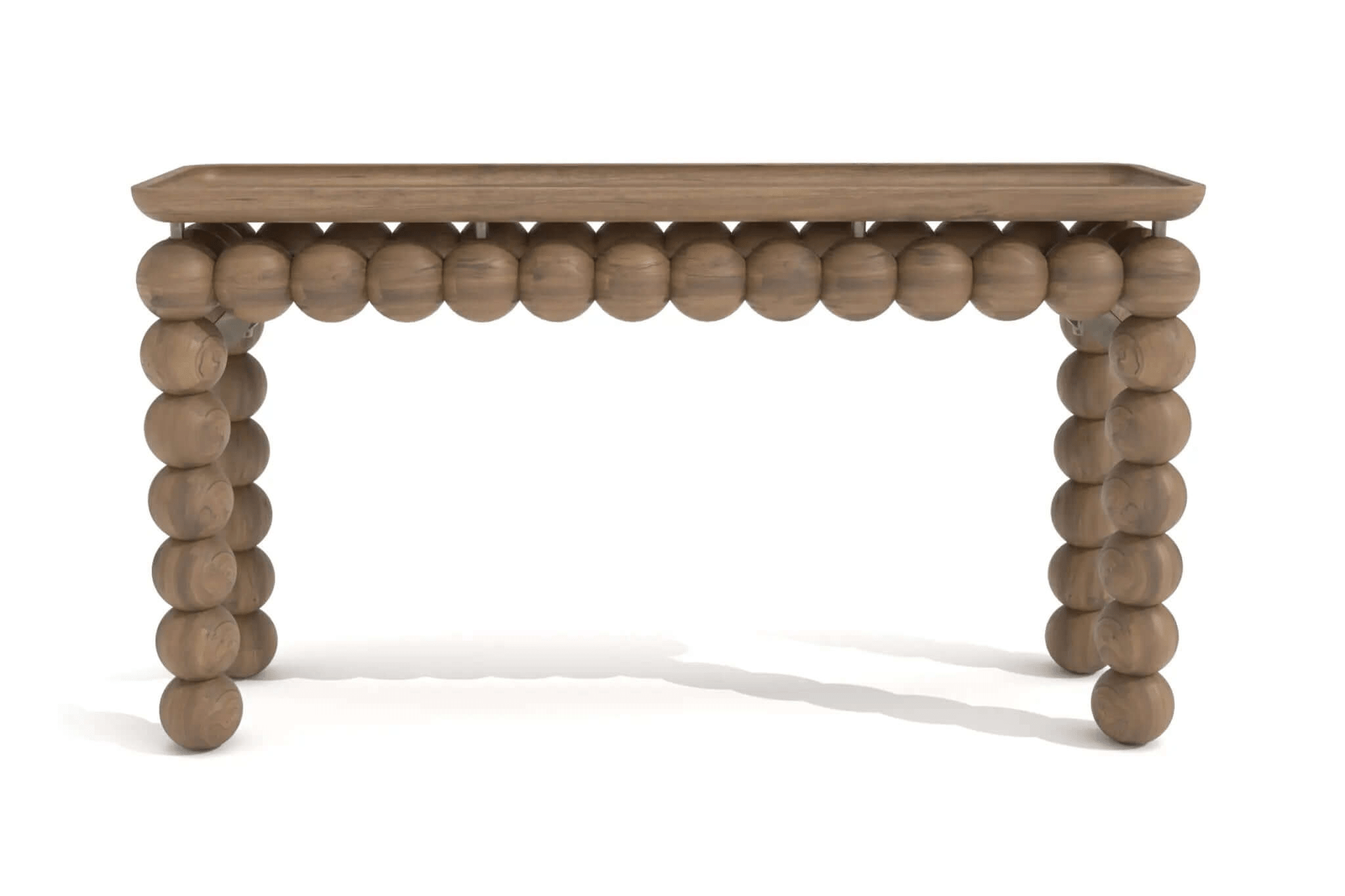 Magaritari Console Table 3D CAD design with spherical bead legs and warm wood top
