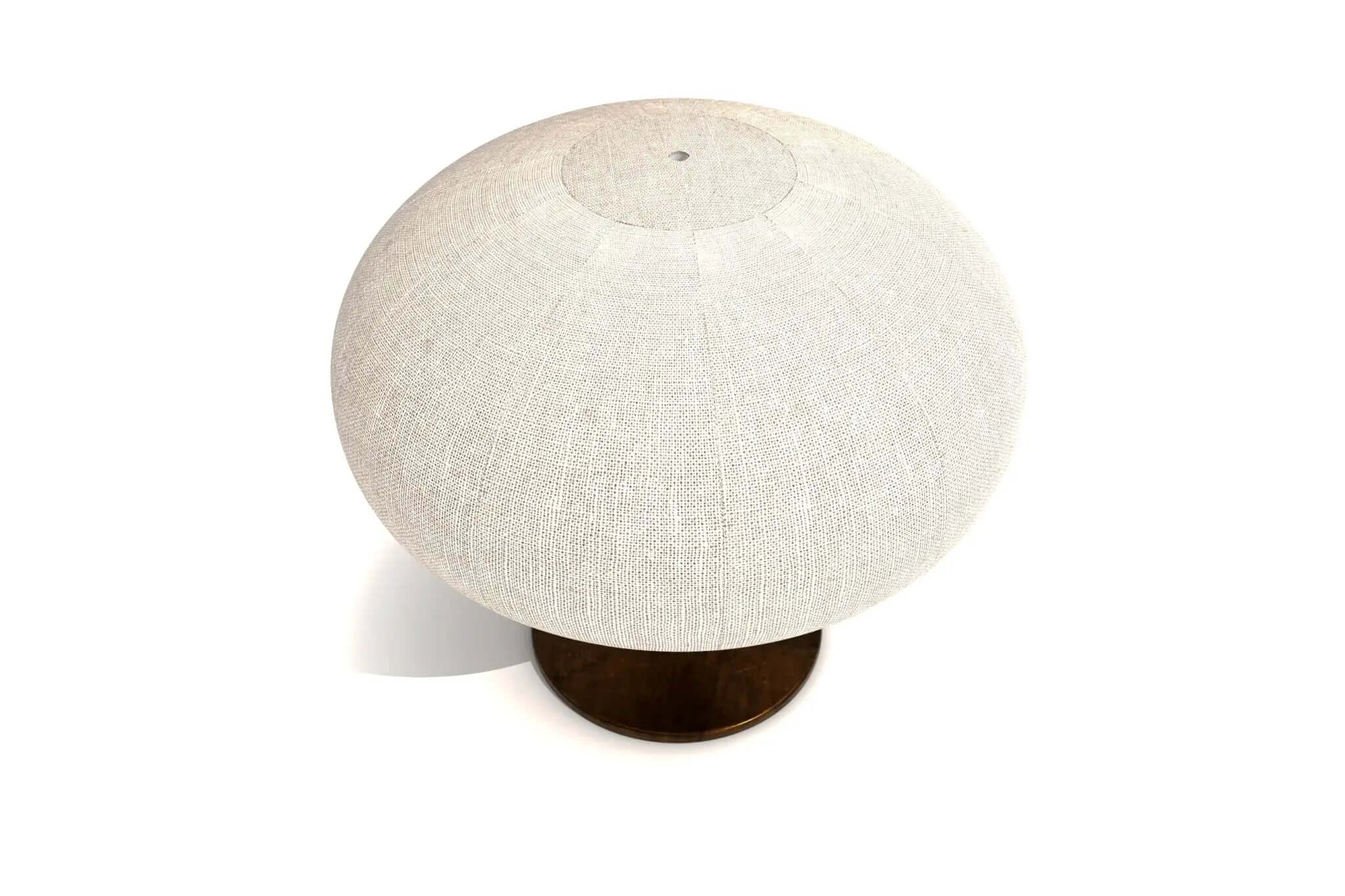 Modern table lamp with a textured beige fabric shade and round wooden base, designed with 3D CAD technology.