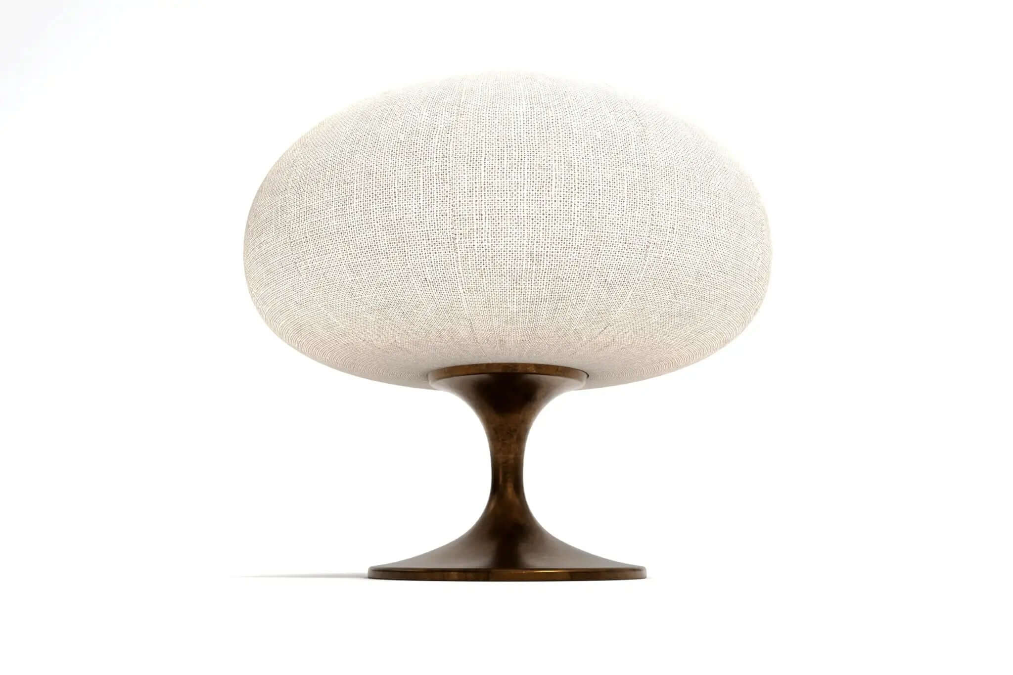 Modern table lamp with bronze base and round cream fabric shade, 3D CAD design