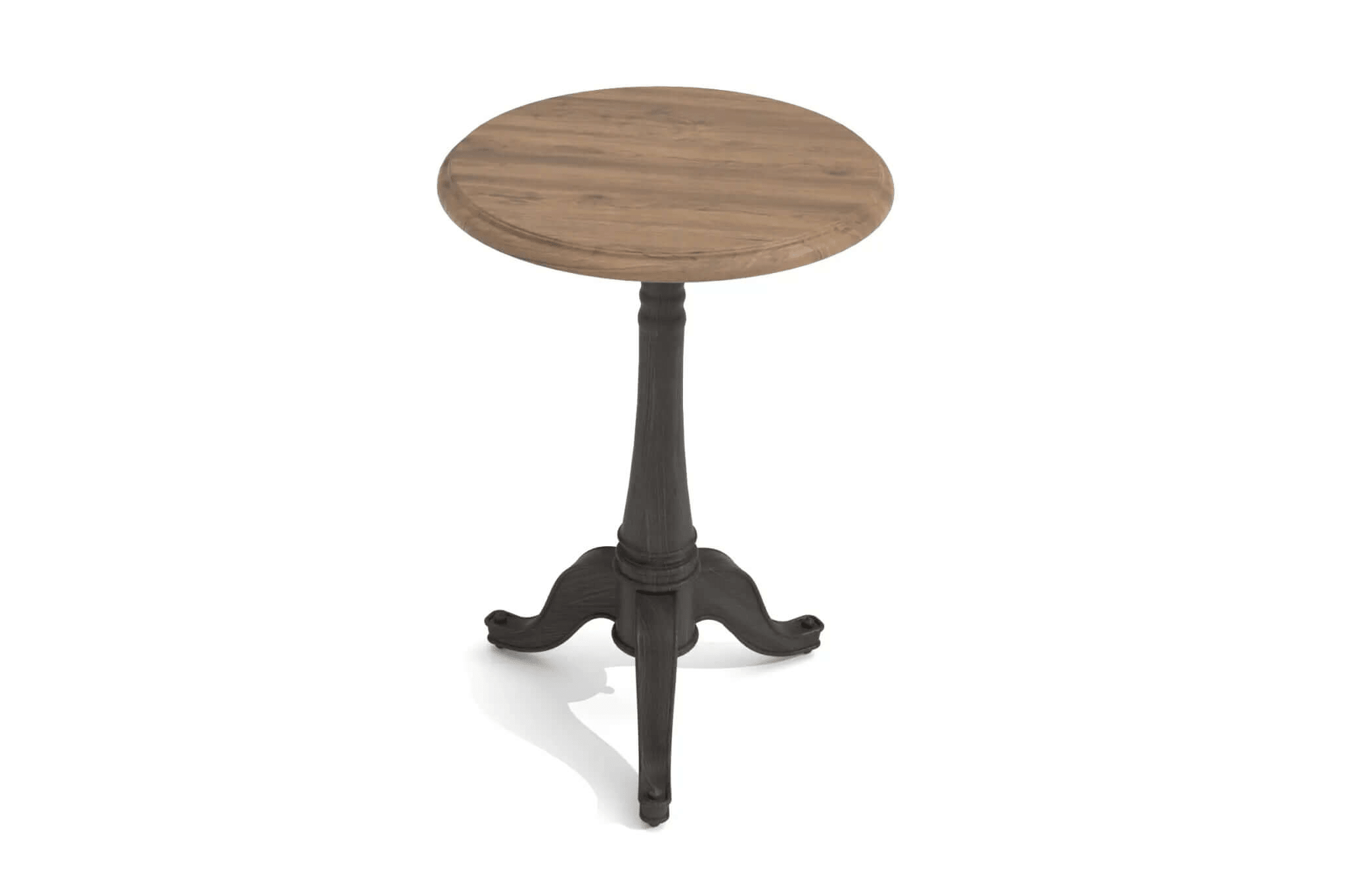 Montmou Chairside Table 3D CAD design with round wood top and turned pedestal leg
