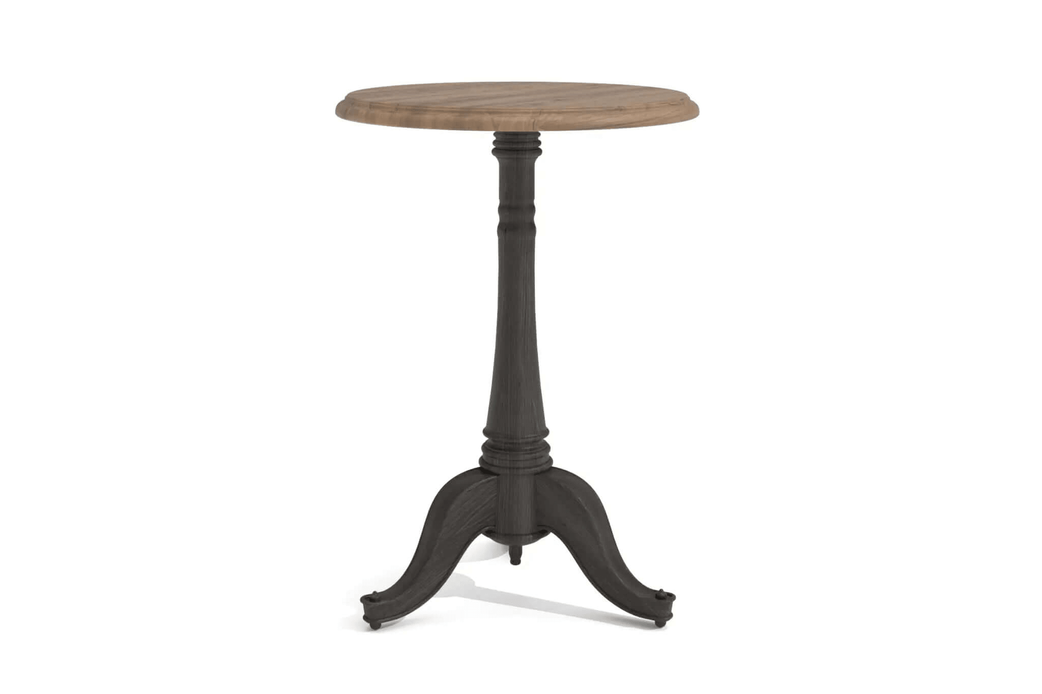 Montmou Chairside Table 3D CAD design with round wooden top and turned pedestal base
