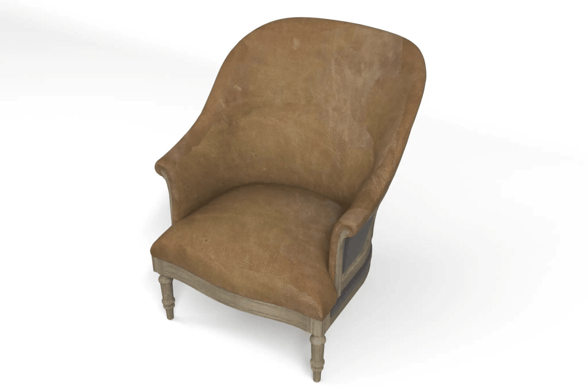 3D CAD model of the elegant Napoleon Lounge Chair with wood frame and suede upholstery