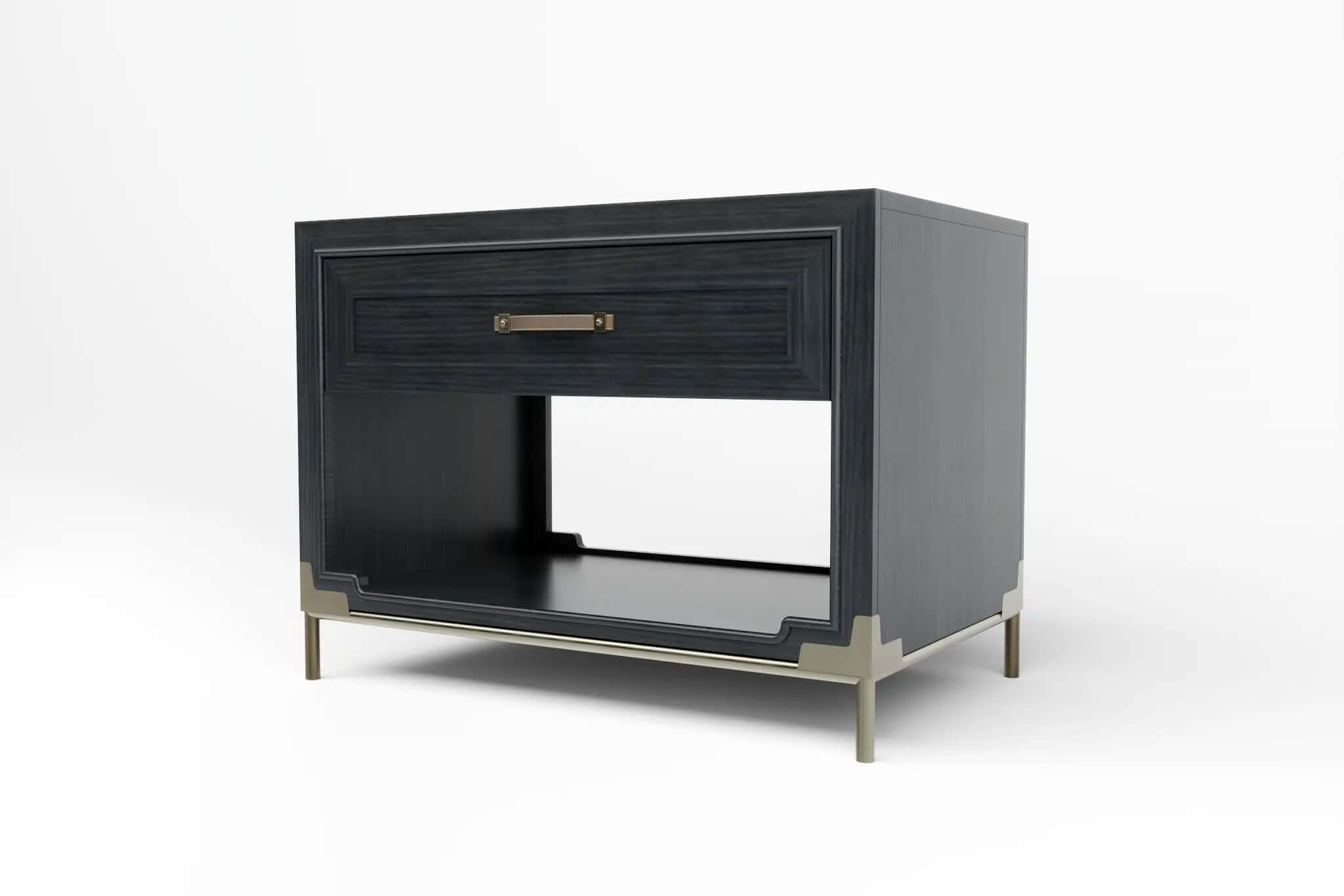 Modern North Side Table with charcoal wood finish and brass accents in 3D CAD design