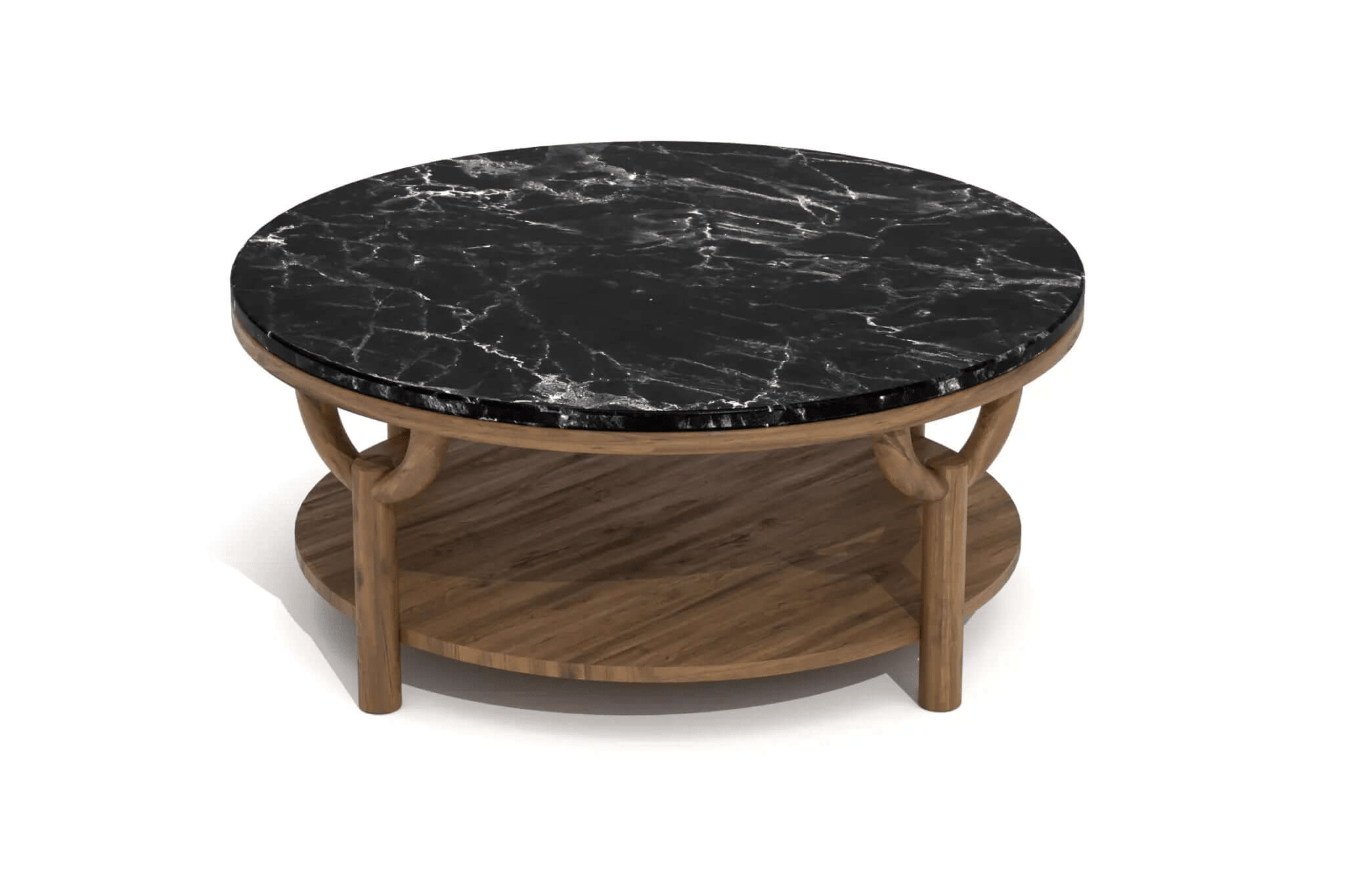 Olive Round Coffee Table with black marble top and walnut base 3D CAD design