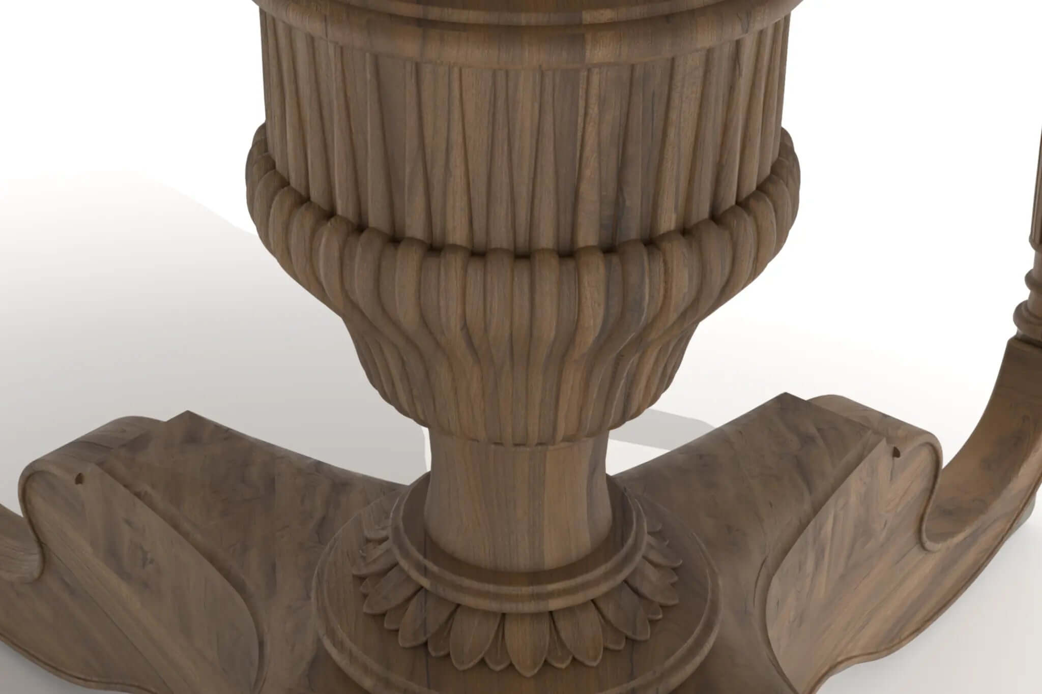 Oslo Dining Table 3D CAD model showcasing round starburst veneer top and ornate pedestal base design