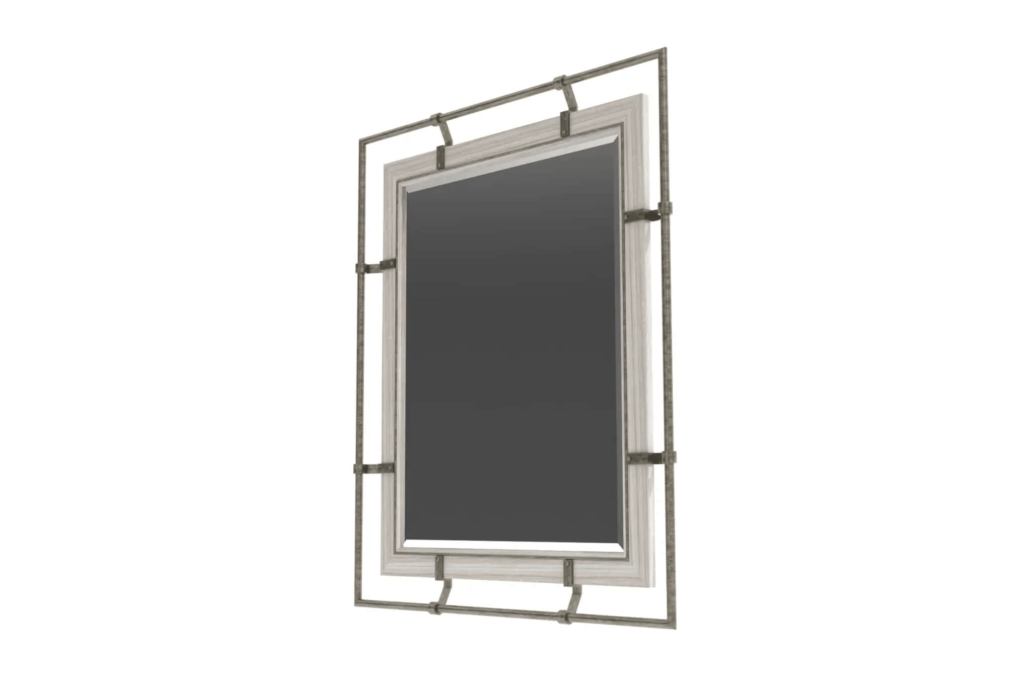 Pedro Wall Mirror with dual wood and metal frame showcasing modern industrial design in 3D CAD rendering