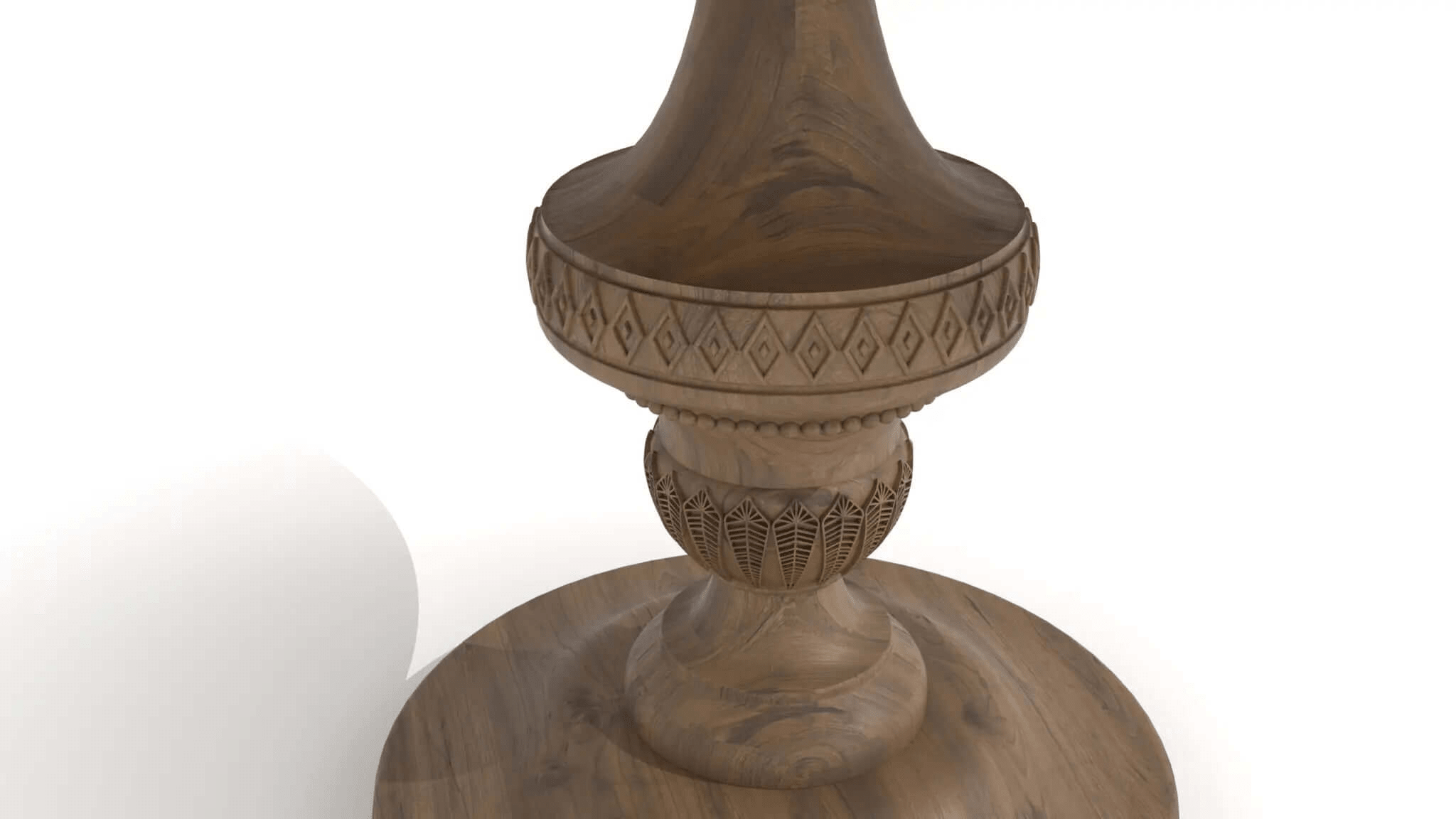 Roma Center Table round pedestal with hand-carved details and honey-brown finish in 3D CAD design